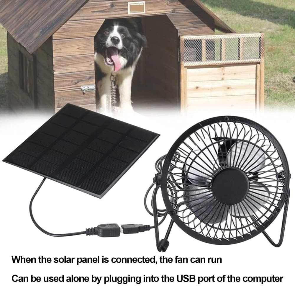 Solar Panel Fan 5W USB Ventilation System for Greenhouses Sheds Pet Houses