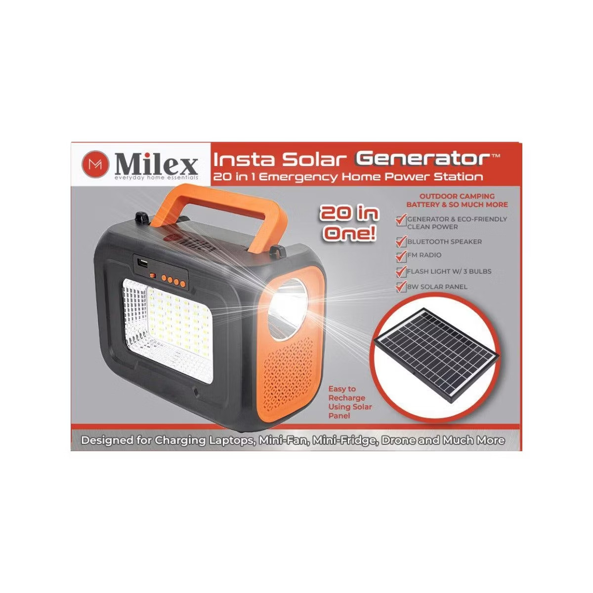 MILEX Insta Solar Generator 20-in-1 Portable Power Station with Solar Panel, BT,