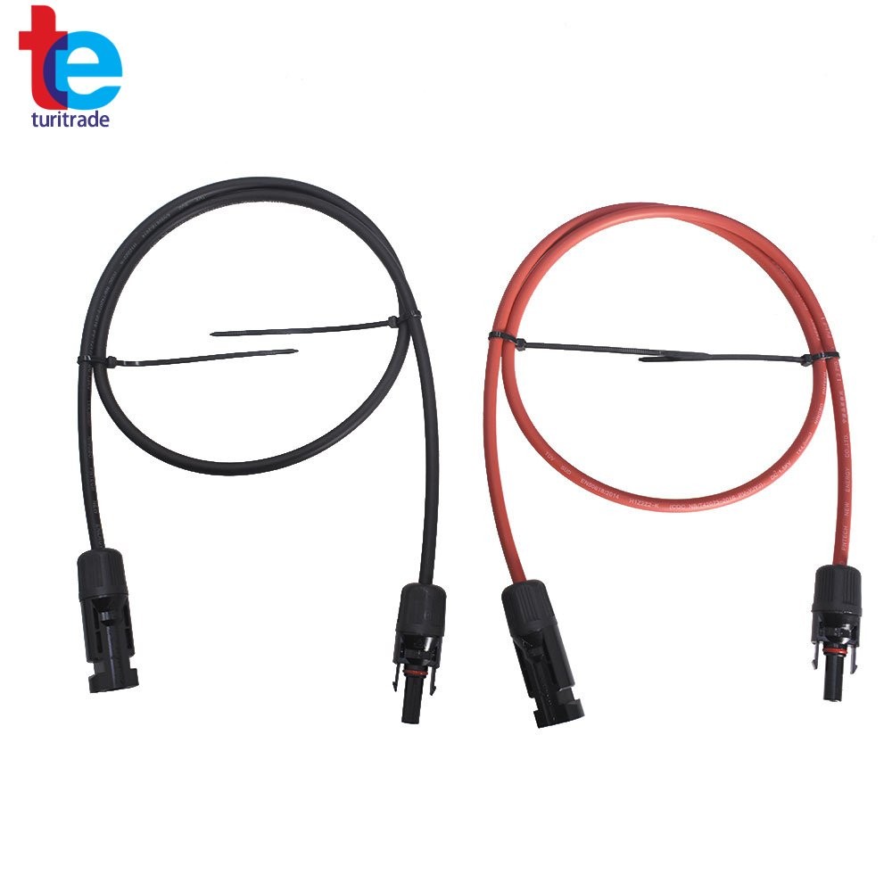 1 Pair 3 Feet Solar Panel Extension Cable Wire Connector Black + Red 10 AWG