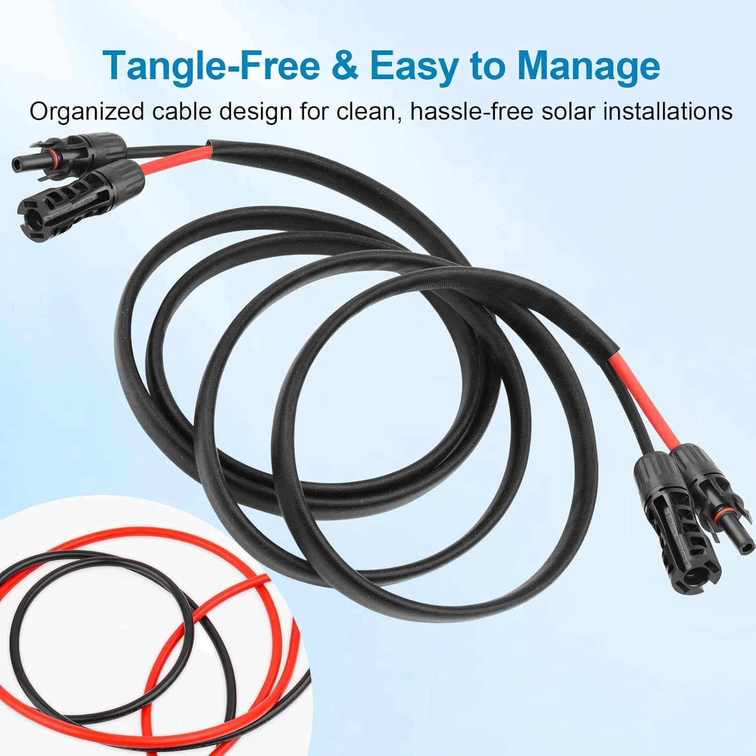 6FT Protected Solar Panel Cable 8AWG – Flame-Retardant, Weather Resistant Design