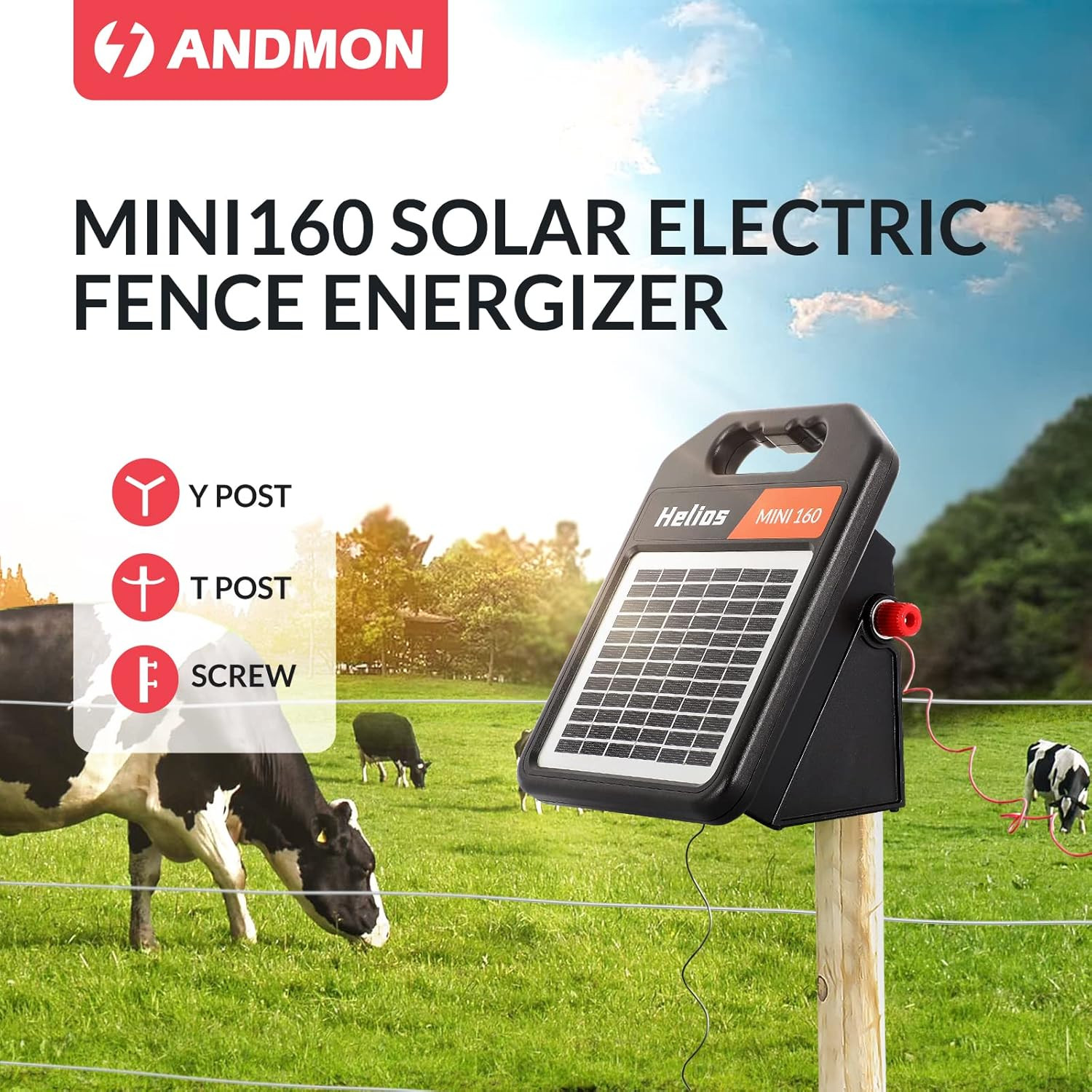 10 Miles Solar Electric Fence Charger with Day/Night Mode, 0.16J Portable Solar