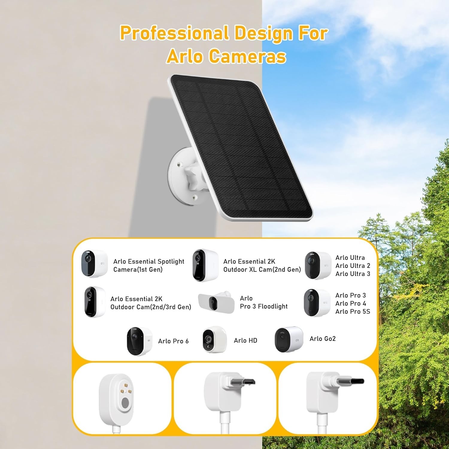 Solar Panel Charger for Arlo Essential Series,Go 2,Pro 6XL/6/5S/3,T66-12