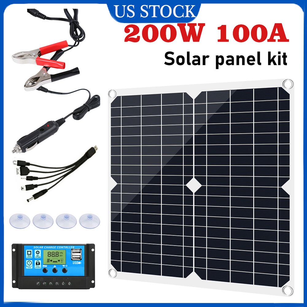 200 Watts Solar Panel Kit 100A 12V Battery Charger with Controller Caravan Boat