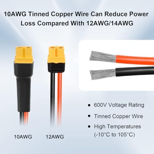 XT60 Extension Cable 6FT, 10AWG Tinned Copper Wire with XT60 Male to Female Conn