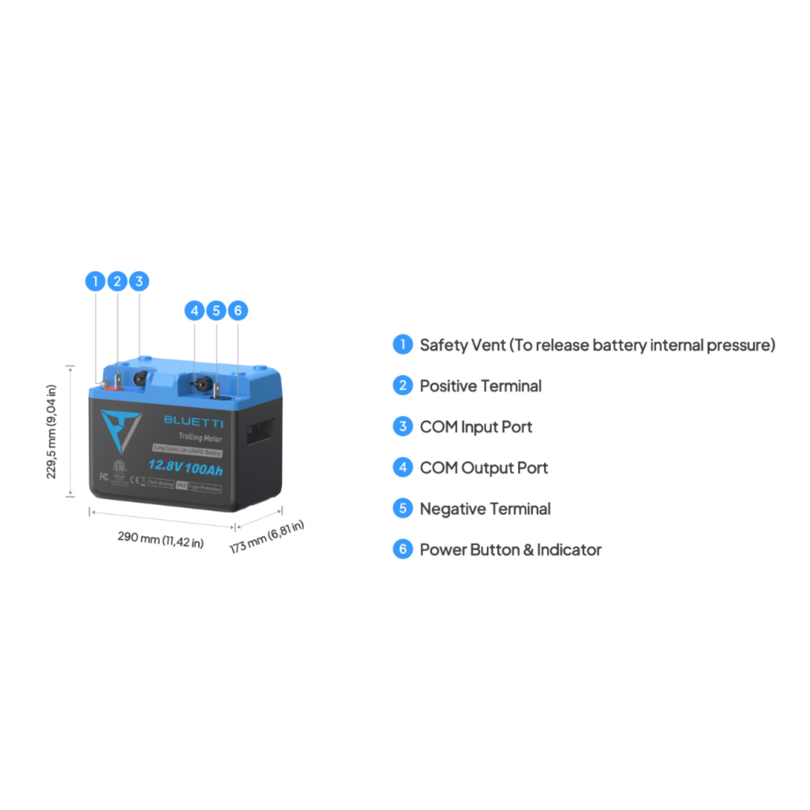 Bluetti B1210 12.8V 100Ah LiFePO4 IP65 Trolling Motor Battery For Off Grid Power