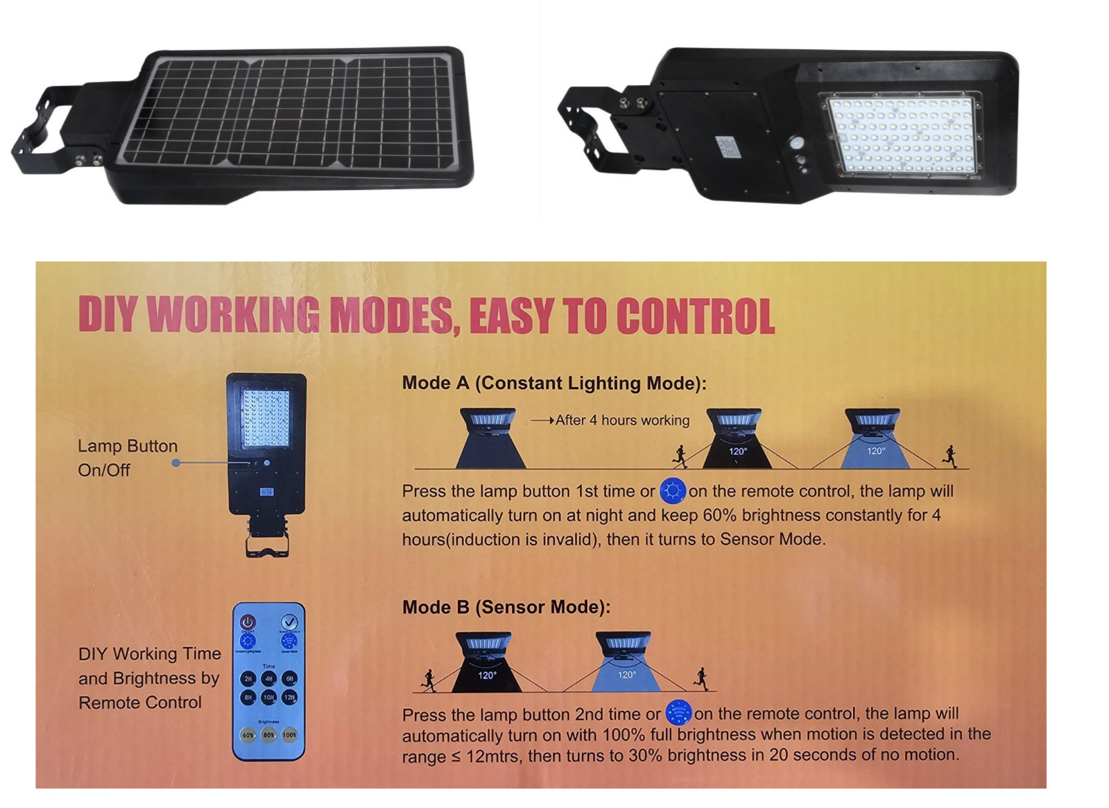 40W All-in-one LED Solar outdoor street light 4000K,6000 Lumens, 1 Pack