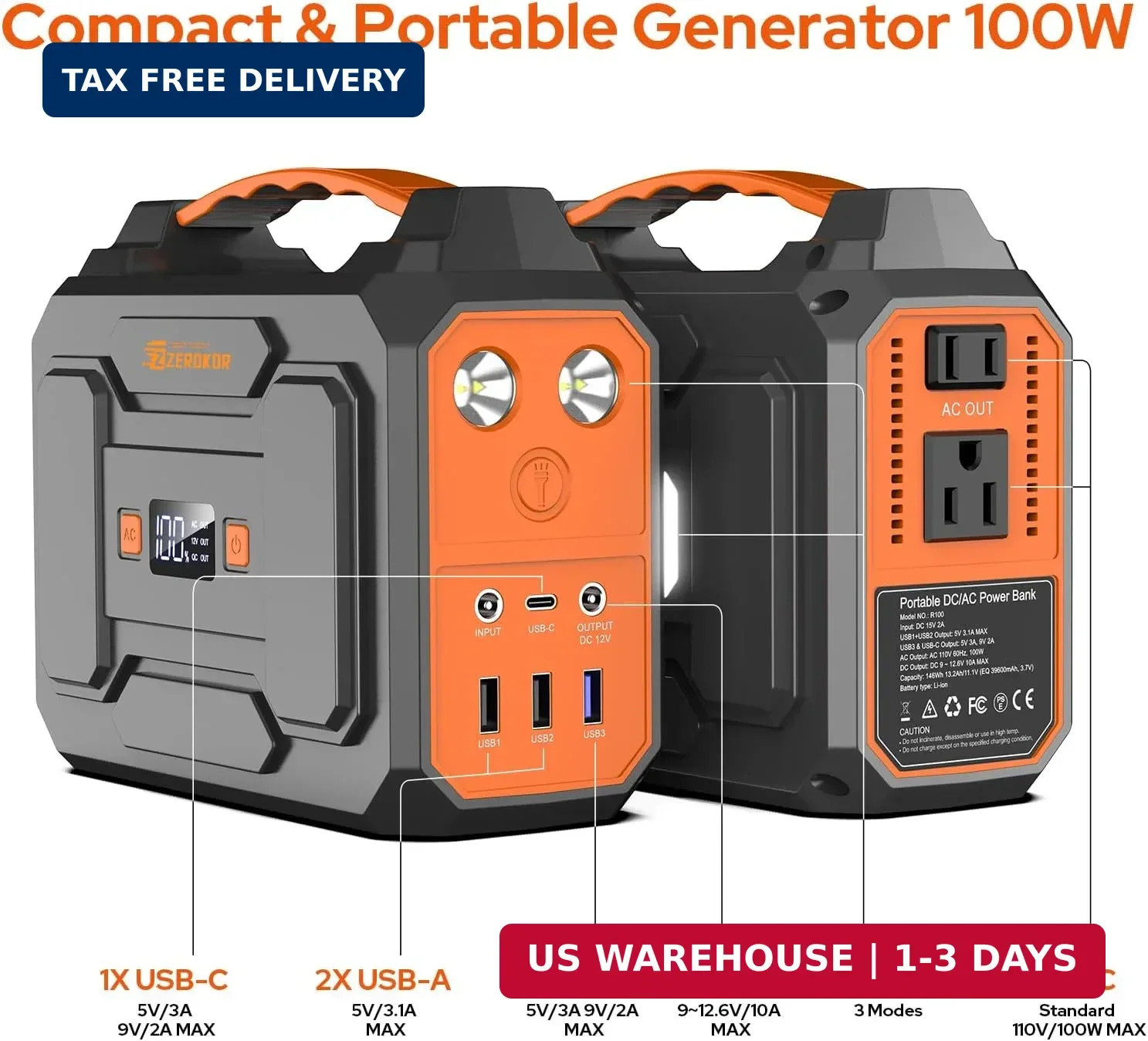 Portable Solar Power Station Generator 100W,Portable Power Bank 65W with 110V AC