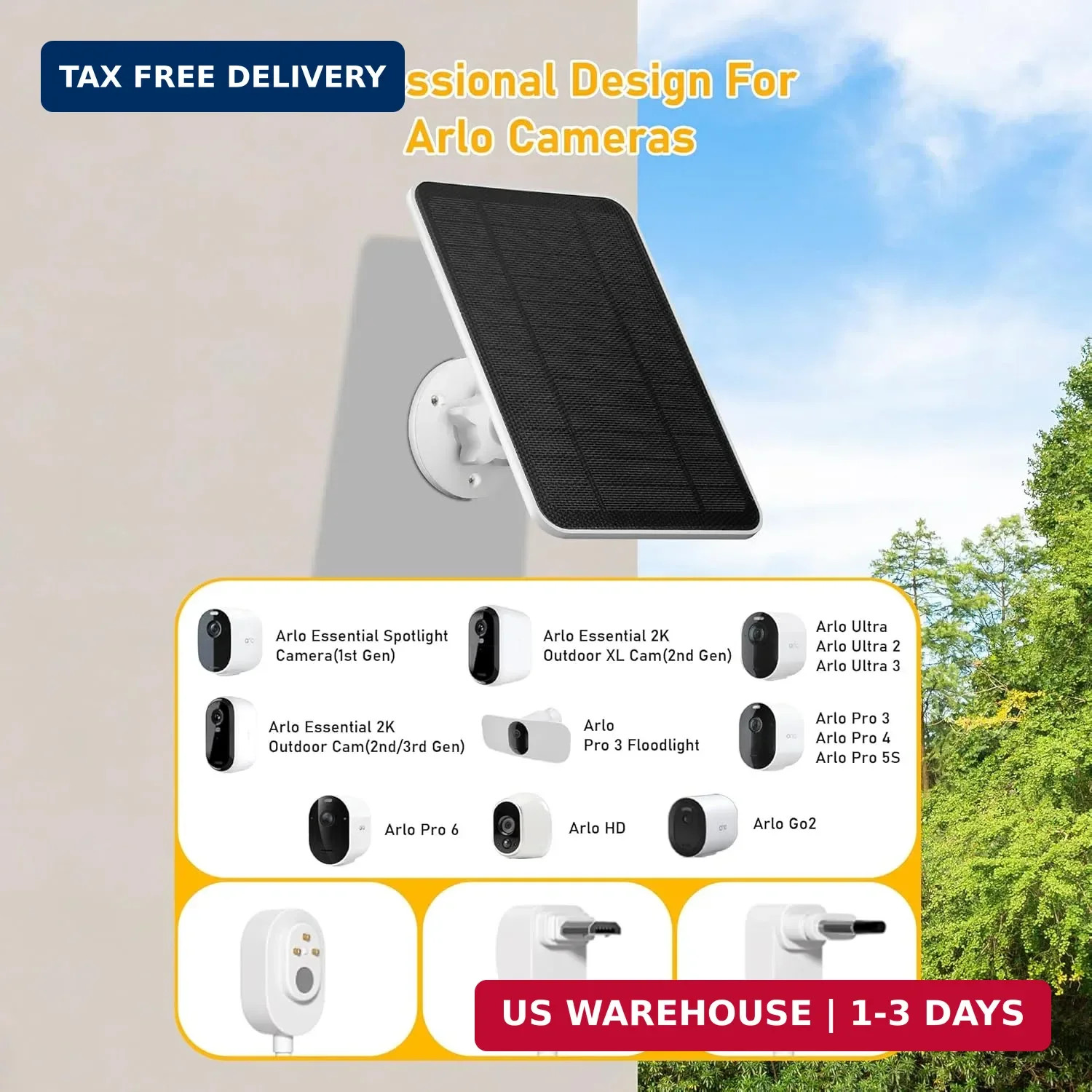 Solar Panel Charger for Arlo Essential Series,Go 2,Pro 6XL/6/5S/3,Ultra Series,W
