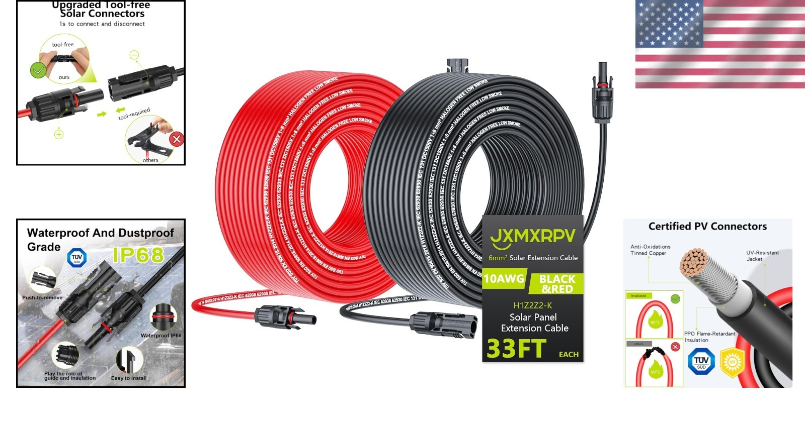 Weather-Resistant 33ft Solar Extension Cable with Fast Charging MC4 Connectors