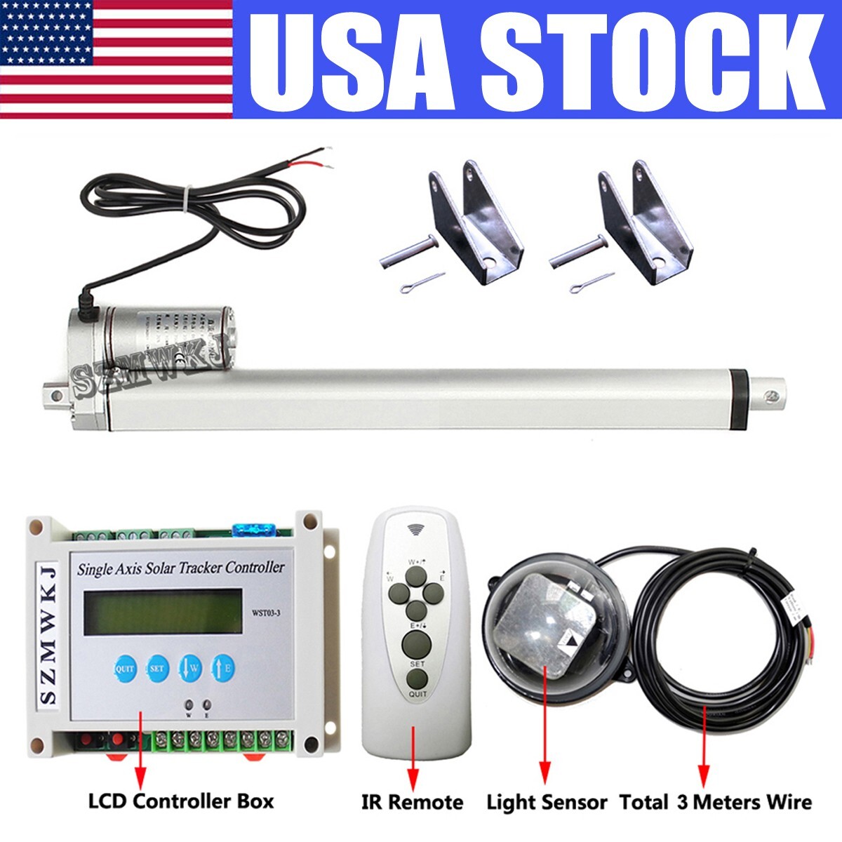 Single Axis Solar Tracker DIY Kit -12” Linear Actuator &Sun Tracking Controller