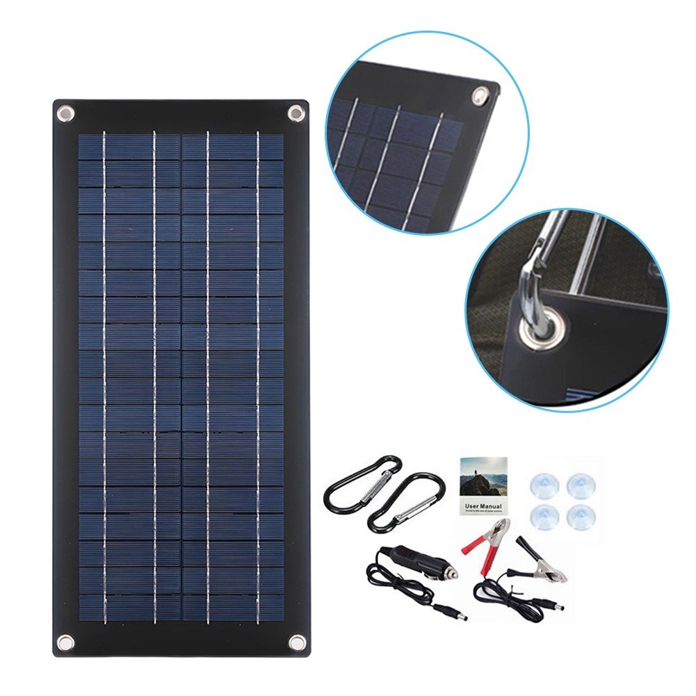 60W 18V Solar Panel Charger for Car RV Van Boat with Dual 5V USB Outputs
