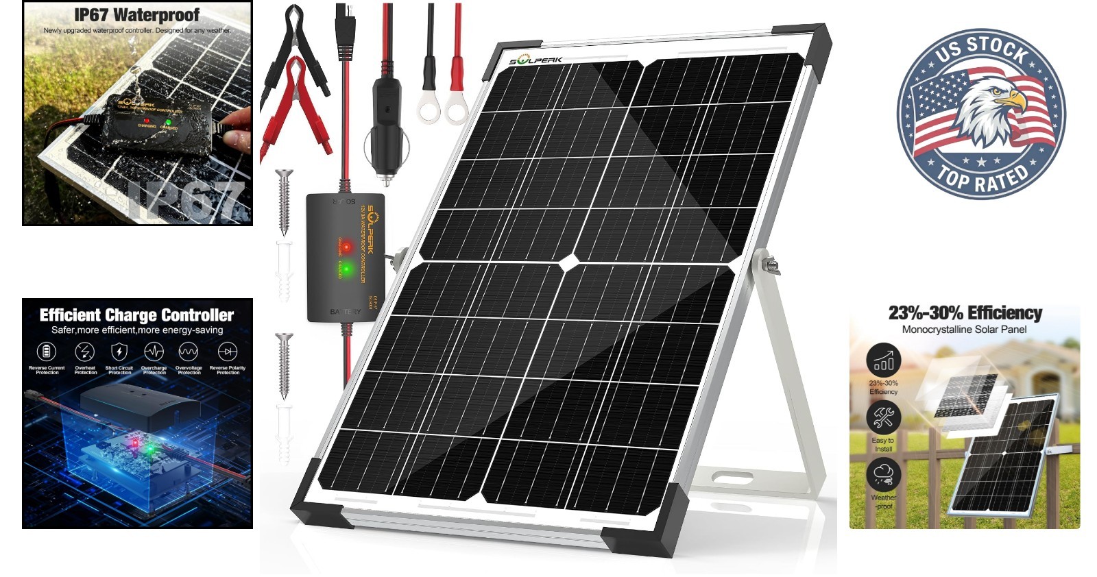 High Efficiency 15W Solar Charger with Adjustable Mount for Universal 12V Use