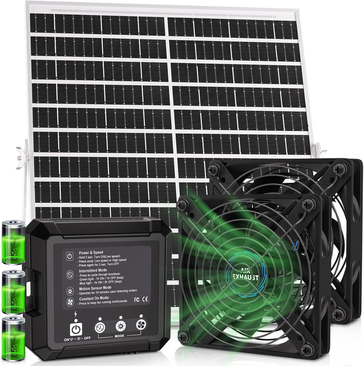 Solar Powered Chicken Coop Fan with 25W Panel & 3 Smart Modes, 2 Fans
