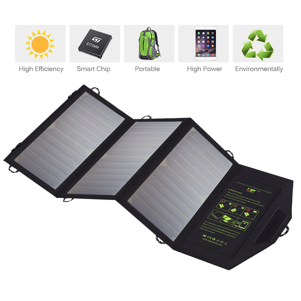 ALLPOWERS Solar Panel 5V 21W Portable Solar Charger USB Output For Camping Hike