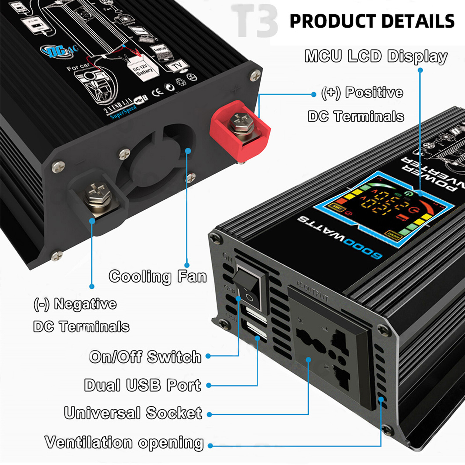 6000W Solar System DC12V to AC110V 220V 100A MPPT Controller 300W Panel InvertuX