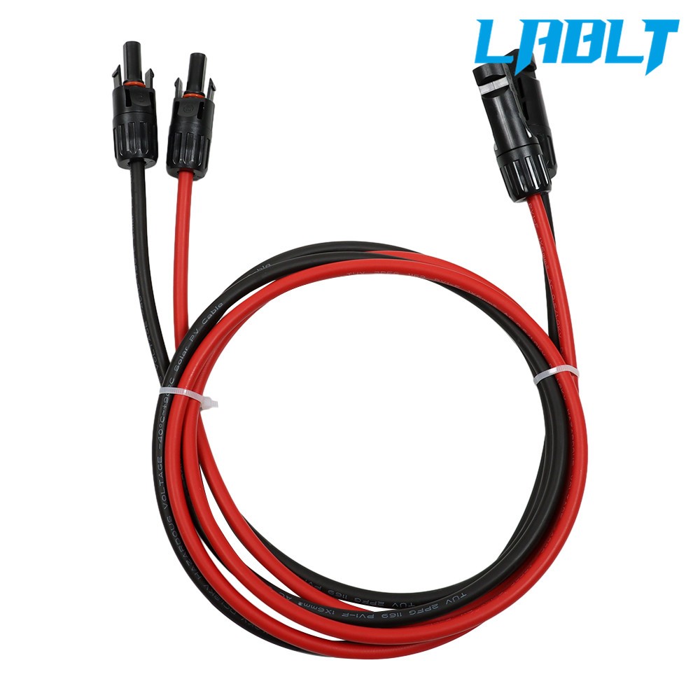 LABLT 1Pair Black + Red Solar Panel Extension Cable Wire Connector 12/10 AWG