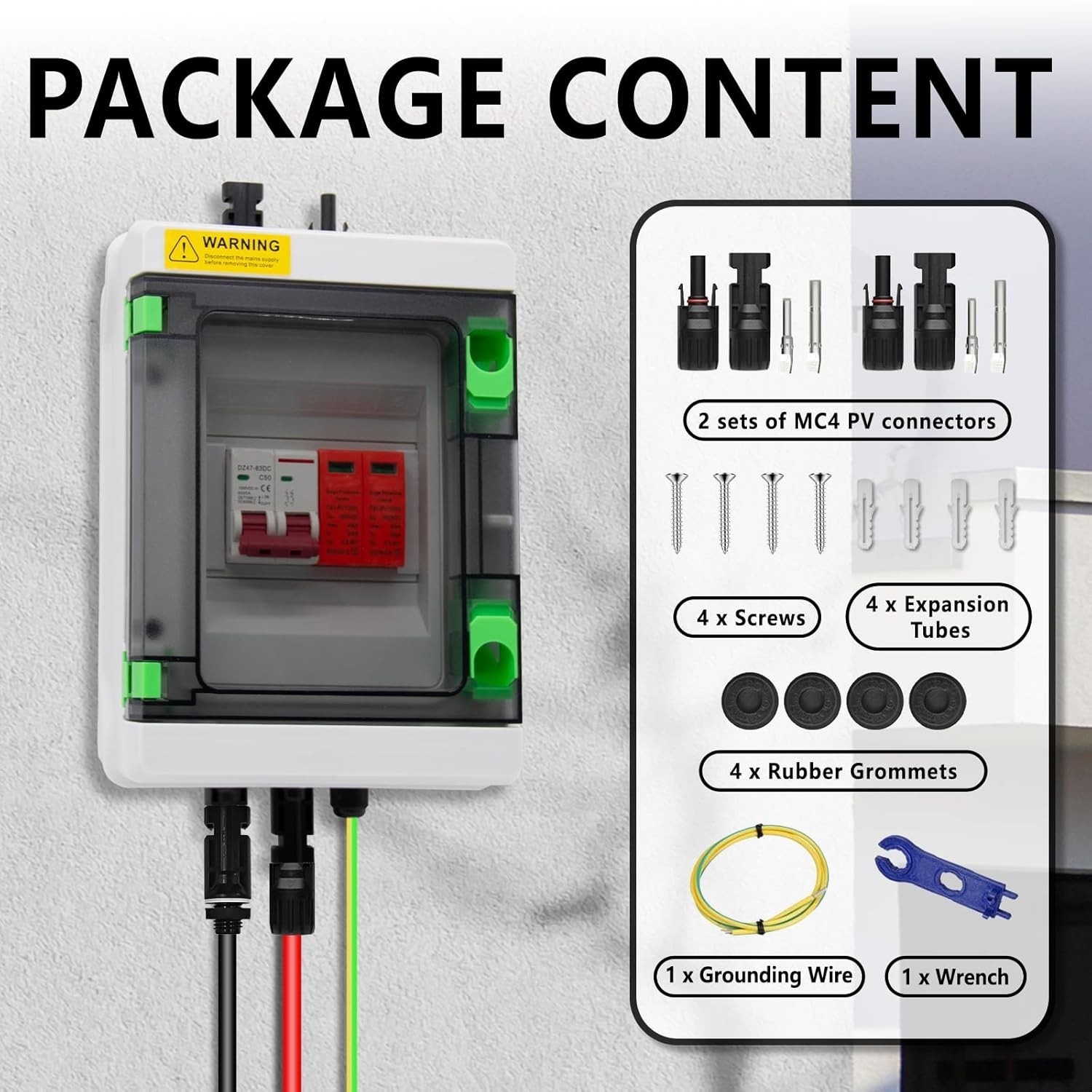 Solar Combiner Box 1-In-1-Out 50A Circuit Breaker Surge Protector