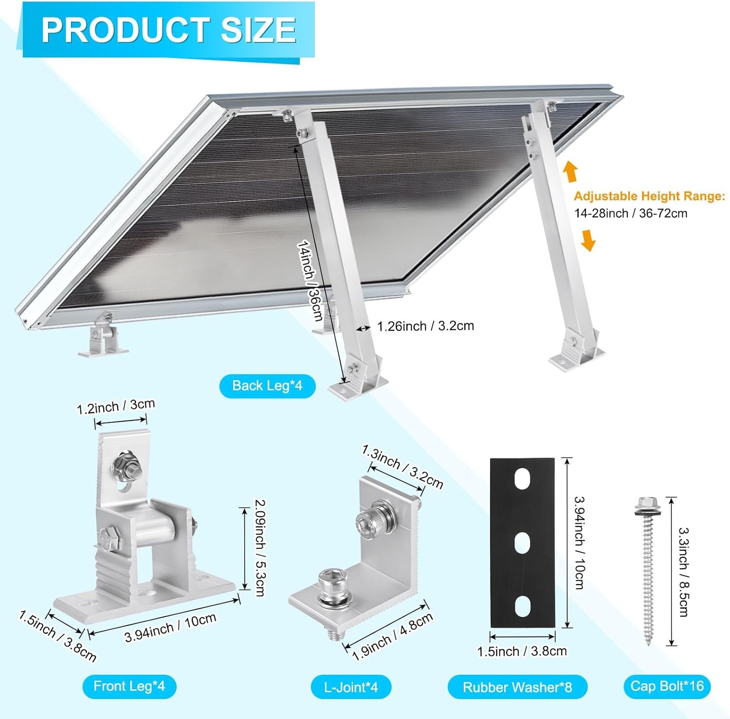 2 Sets Adjustable Solar Panel Tilts Mount Brackets Aluminum Alloy Mounting Brack