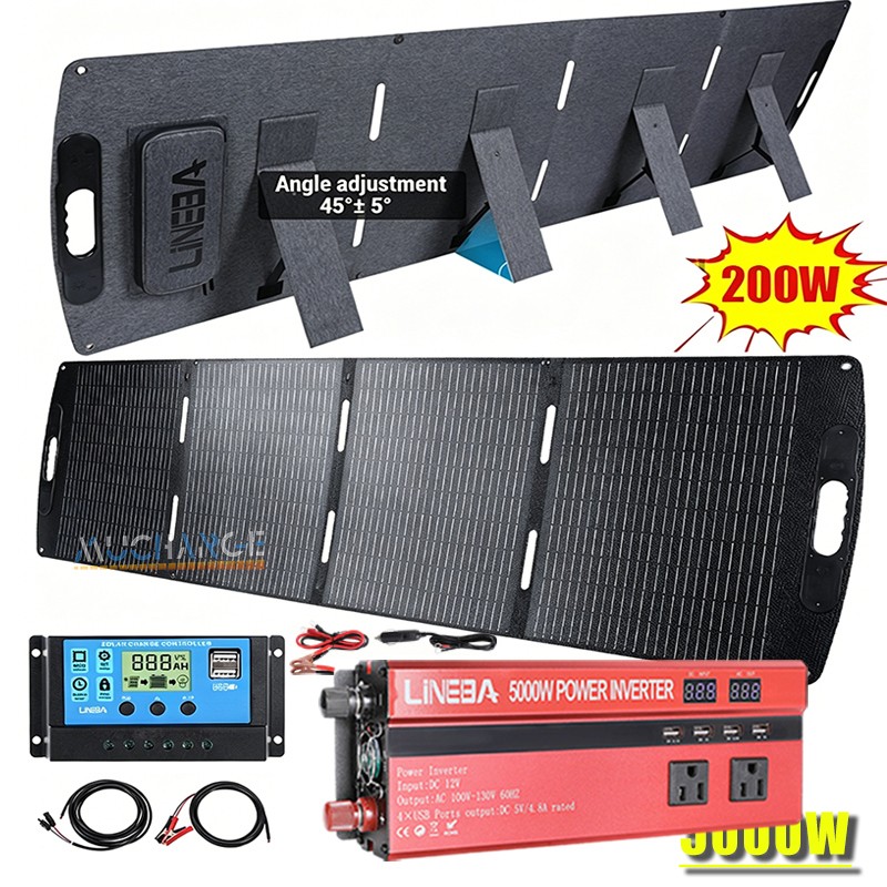 5000W Inverter +200W Foldable Solar Panel Portable Charger Controller RV Camping