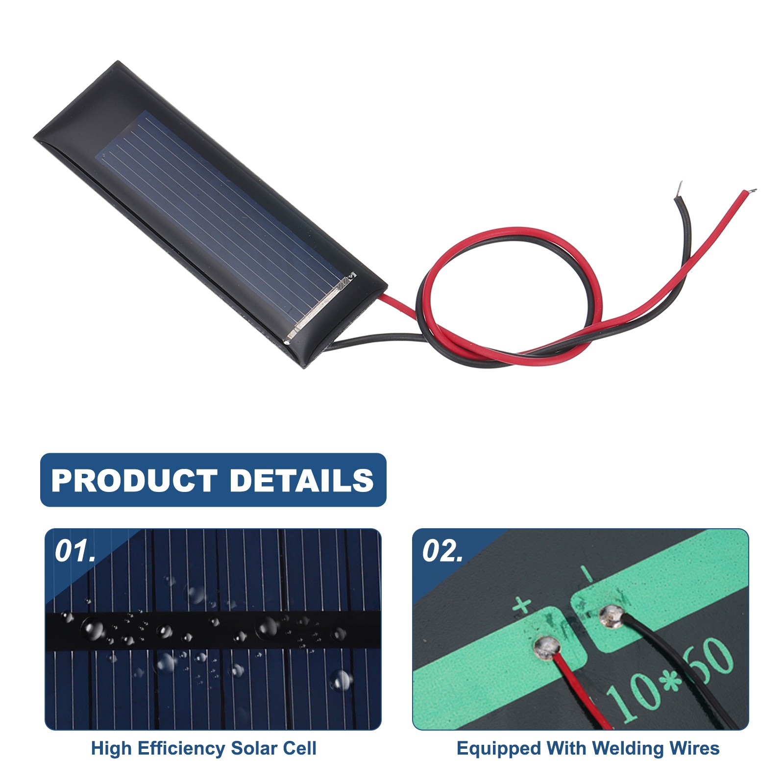 2 Pcs 0.5V 0.08W 160mA Mini Solar Panels with 2 Cable, 53mm x 18mm