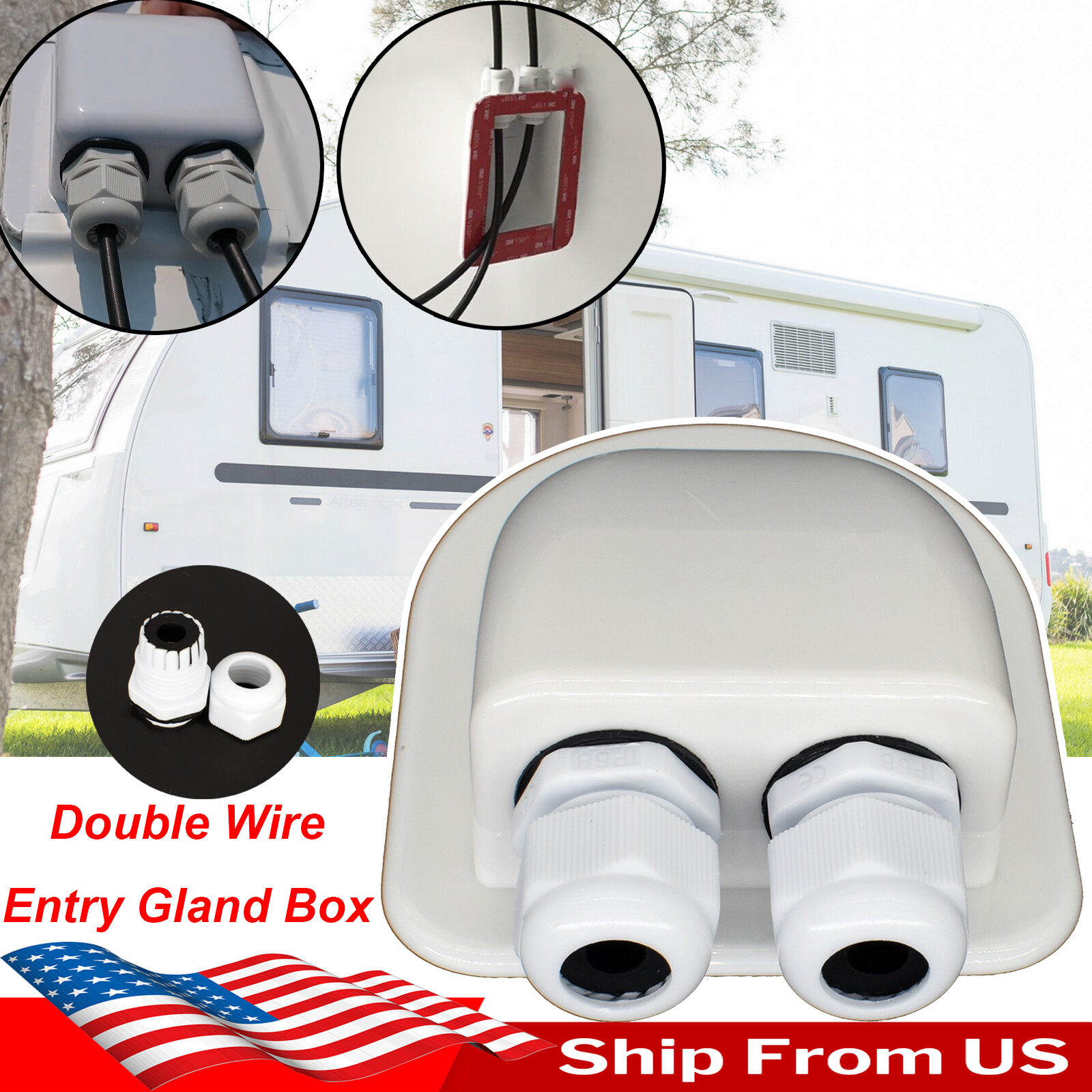 Double Wire Cable Entry Gland Box RV Boat Caravan Roof Solar Panel Junction Box/