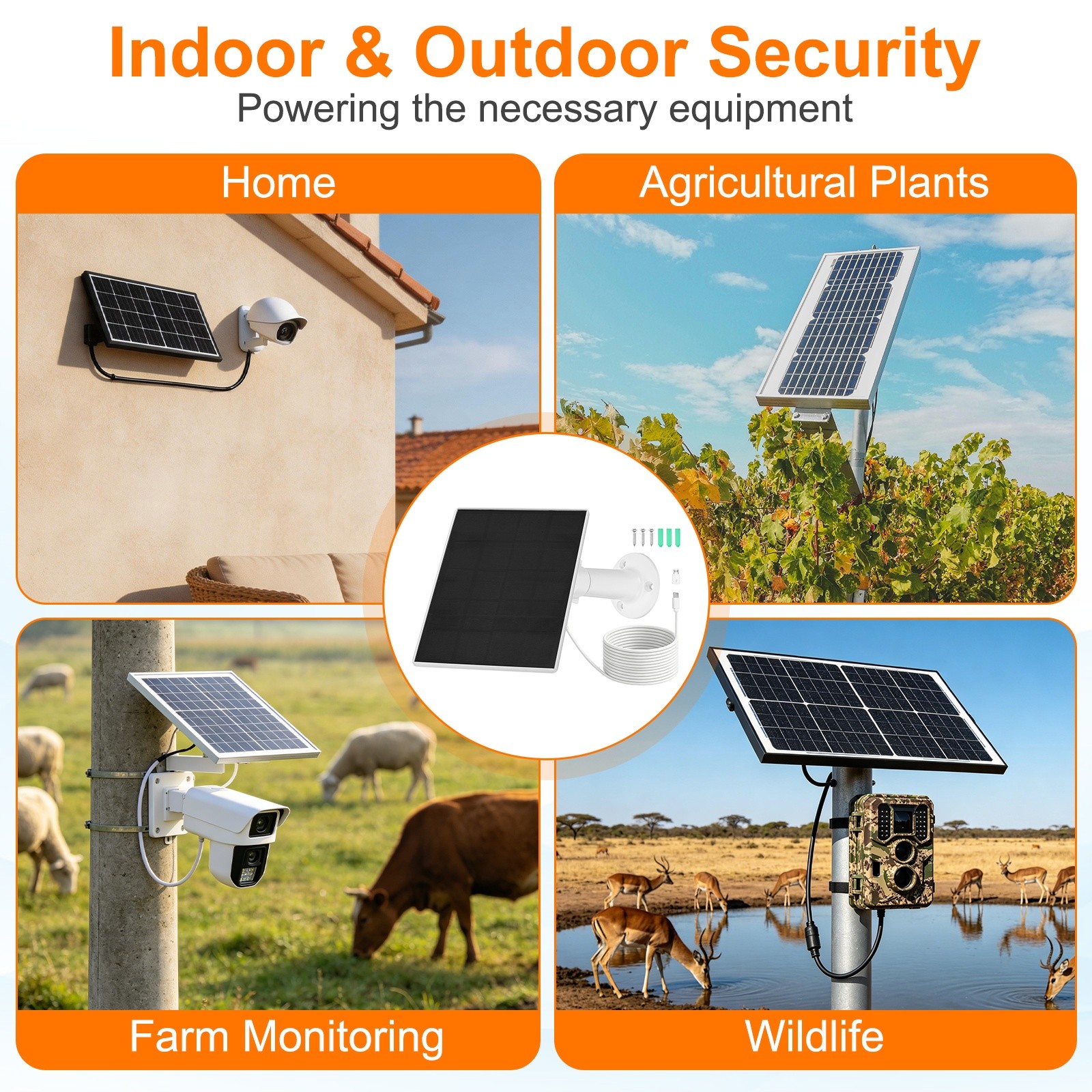 1 Pack of 5V 2W Solar Panel, Waterproof Dual Type-C/USB Solar Charger, White