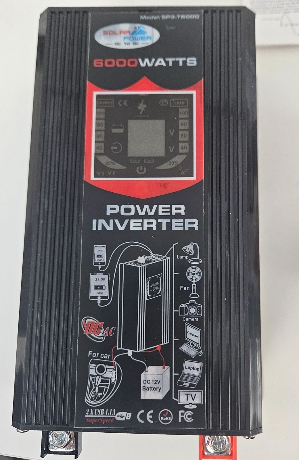 Solar Inverter Kit 18W Solar Panel 6000W Car Power Inverter LCD 30A Solar Charge