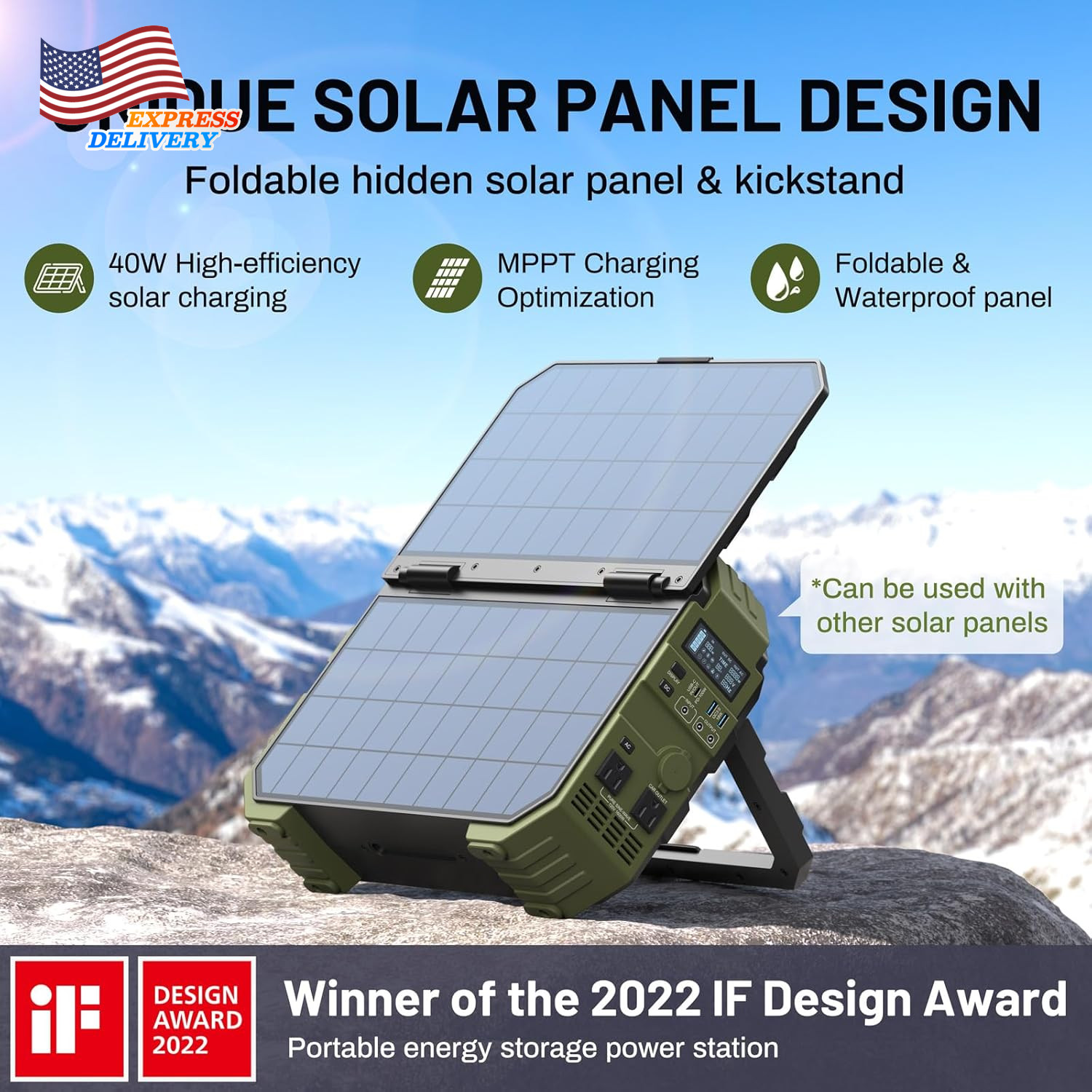 1600W Portable Power Station 1024Wh Lifepo4 Battery Built-In Solar Panel NEW USA