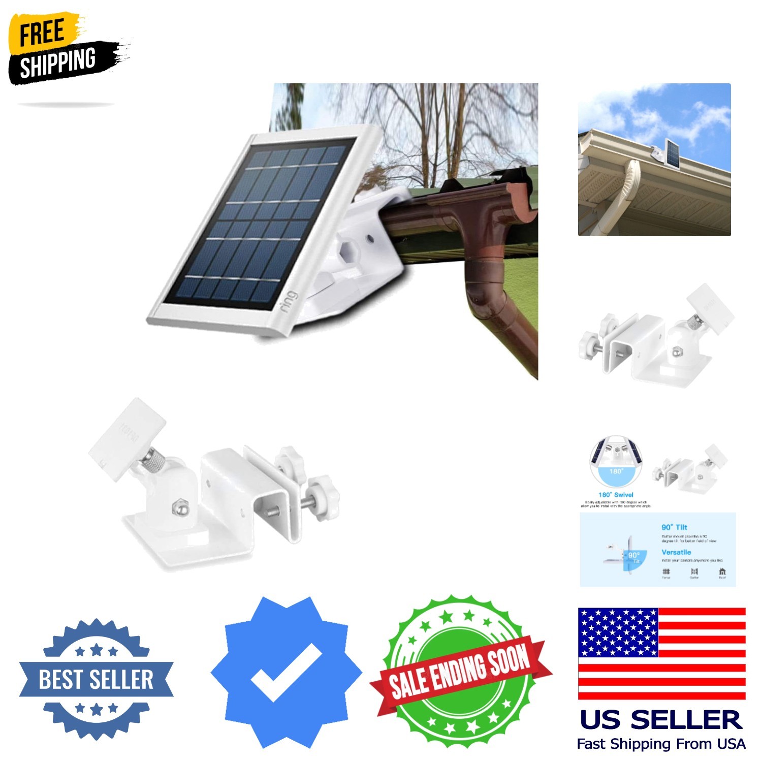 Weatherproof Gutter Mount for Ring Solar Panel- Adjustable Aluminum Alloy Out…