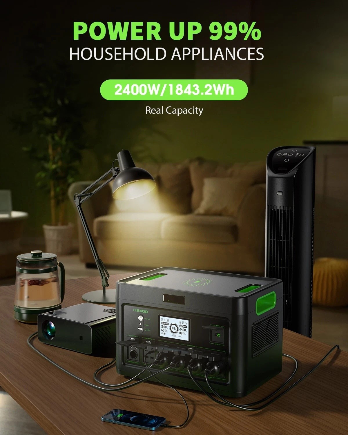 2400W Power Station Portable 1843.2Wh with AC Outlet/USB Ports/DC Ports B1