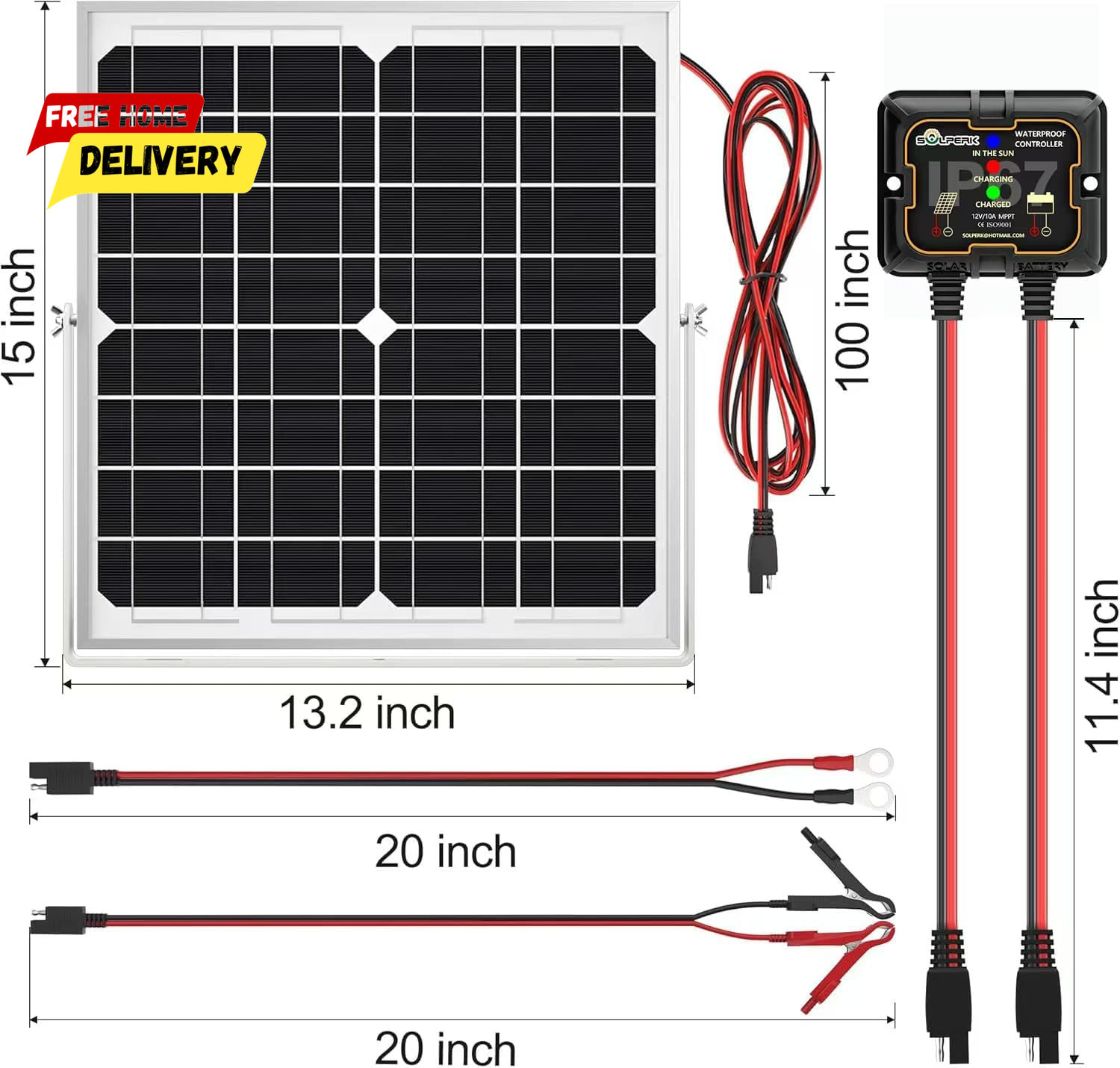 Solar Panel Kit 20W 12V, Waterproof Solar Battery Trickle Charger Maintainer + S