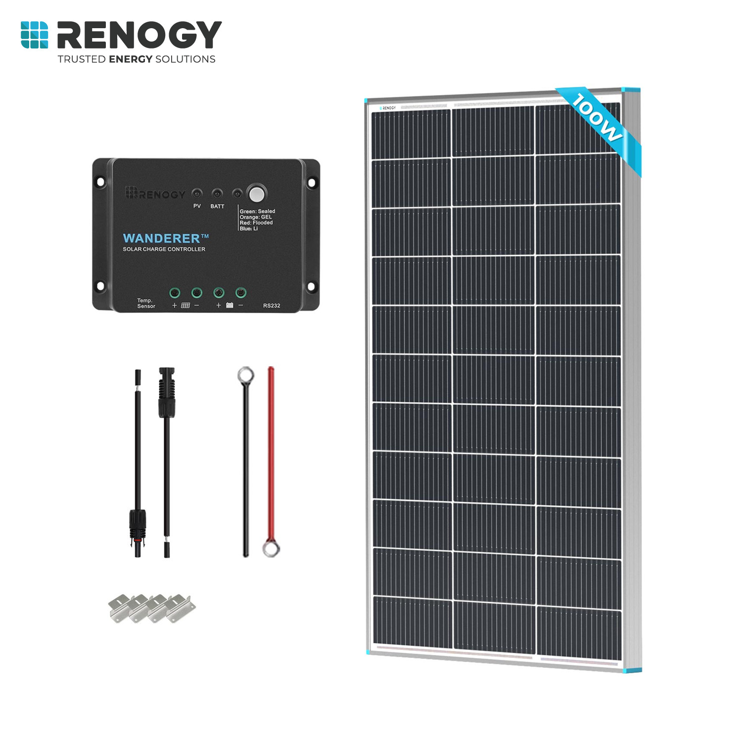 Renogy 100W 12V Solar Panel Starter Kit Monocrystalline Solar Panel+30A LCD PWM