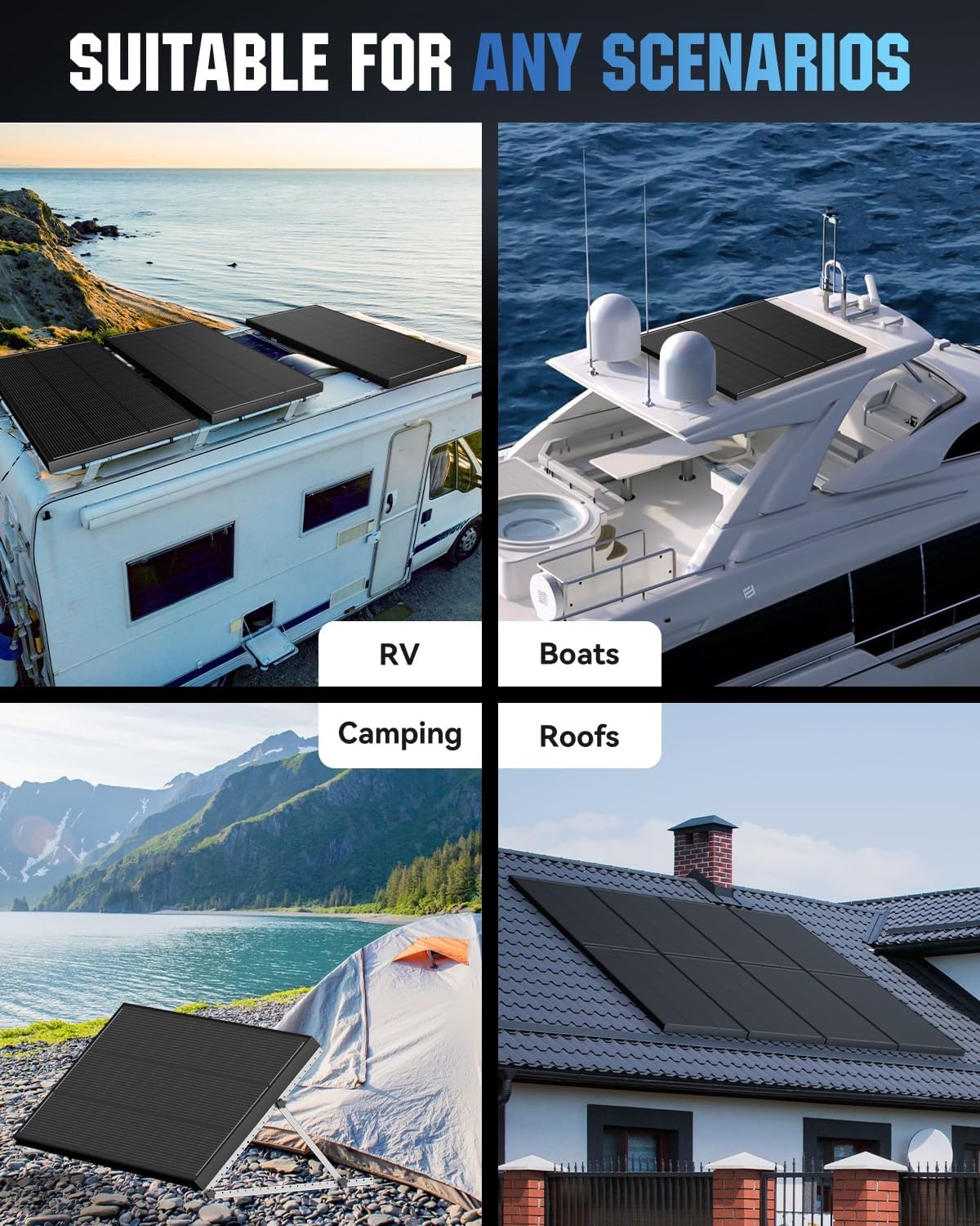 12V 200W Watt Mono Solar Panel Kit Battery Charger Home Boat Camping RV Off-Grid