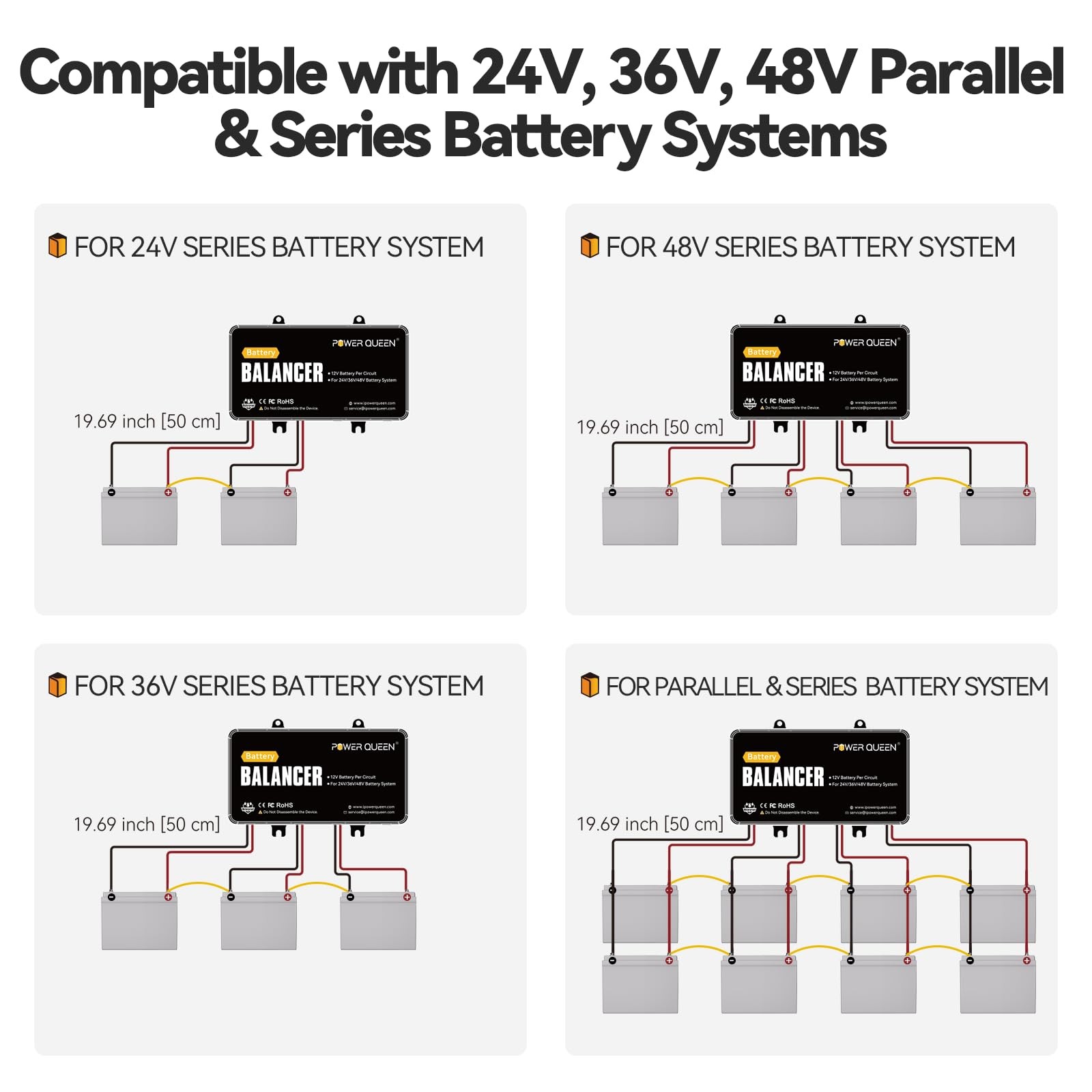 Battery Balancer 48V (4 * 12V) Battery Equalizer for 24V/36V/48V Batteries Ba…