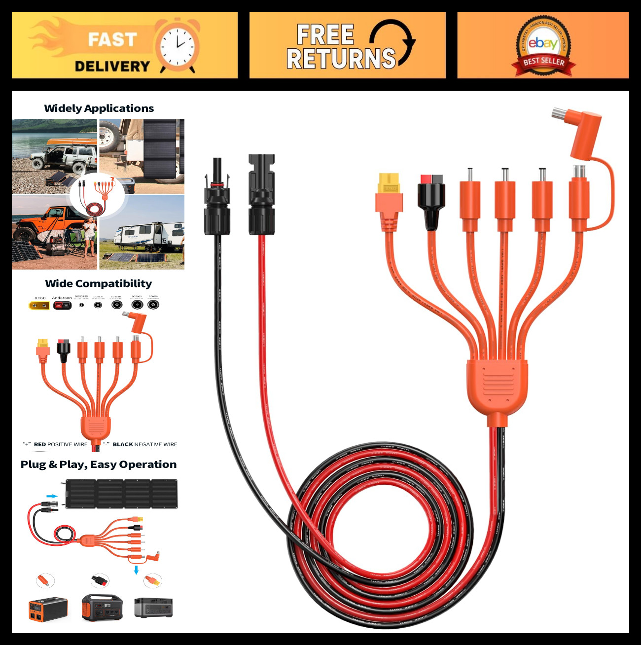 7-in-1 Solar Panel Connector Kit, Universal M-C-4 to DC 8mm XT60 Adapter for RV,