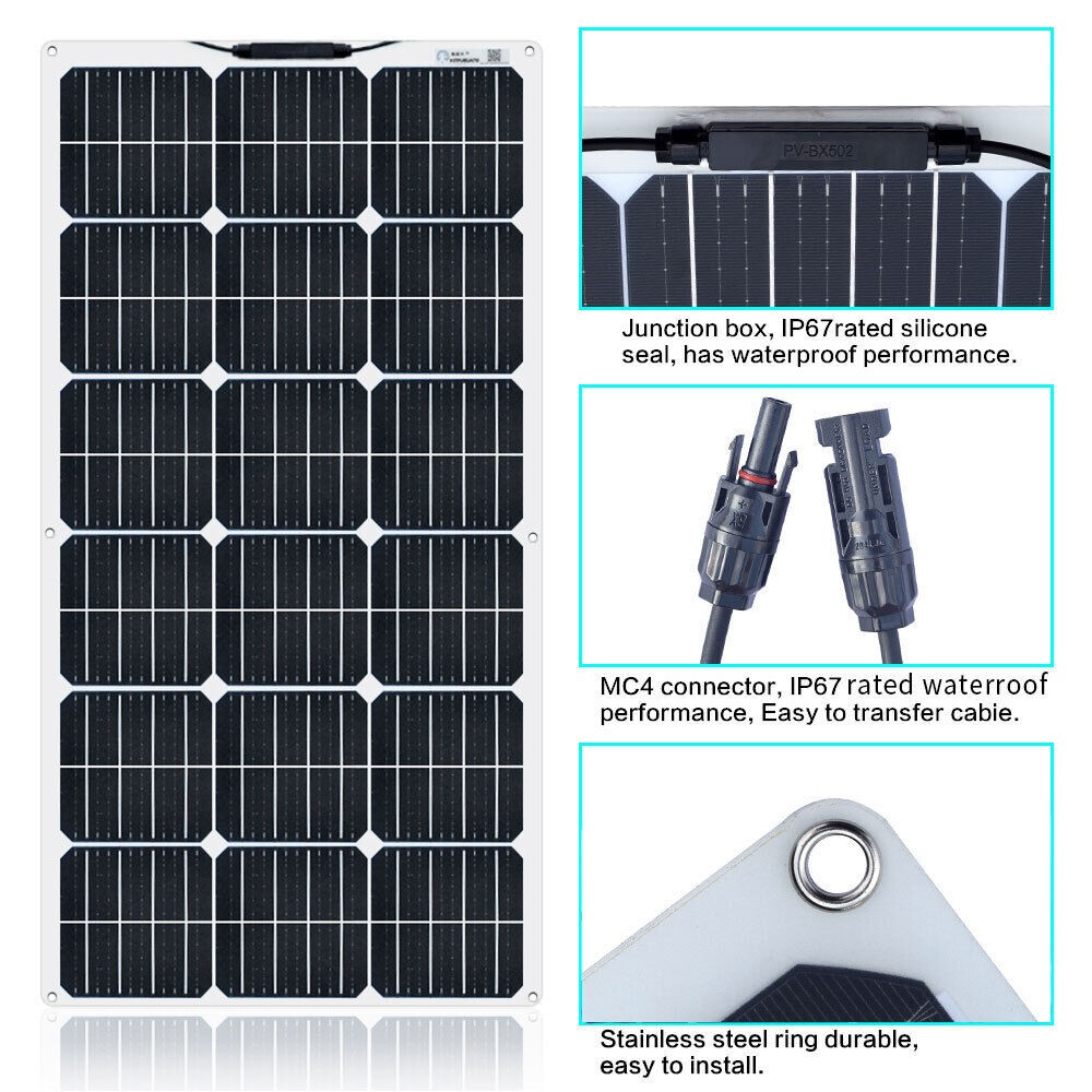 150W Flexible Portable Solar Panel 23.5% RV Rooftop Cabin Car Boat Home Camping