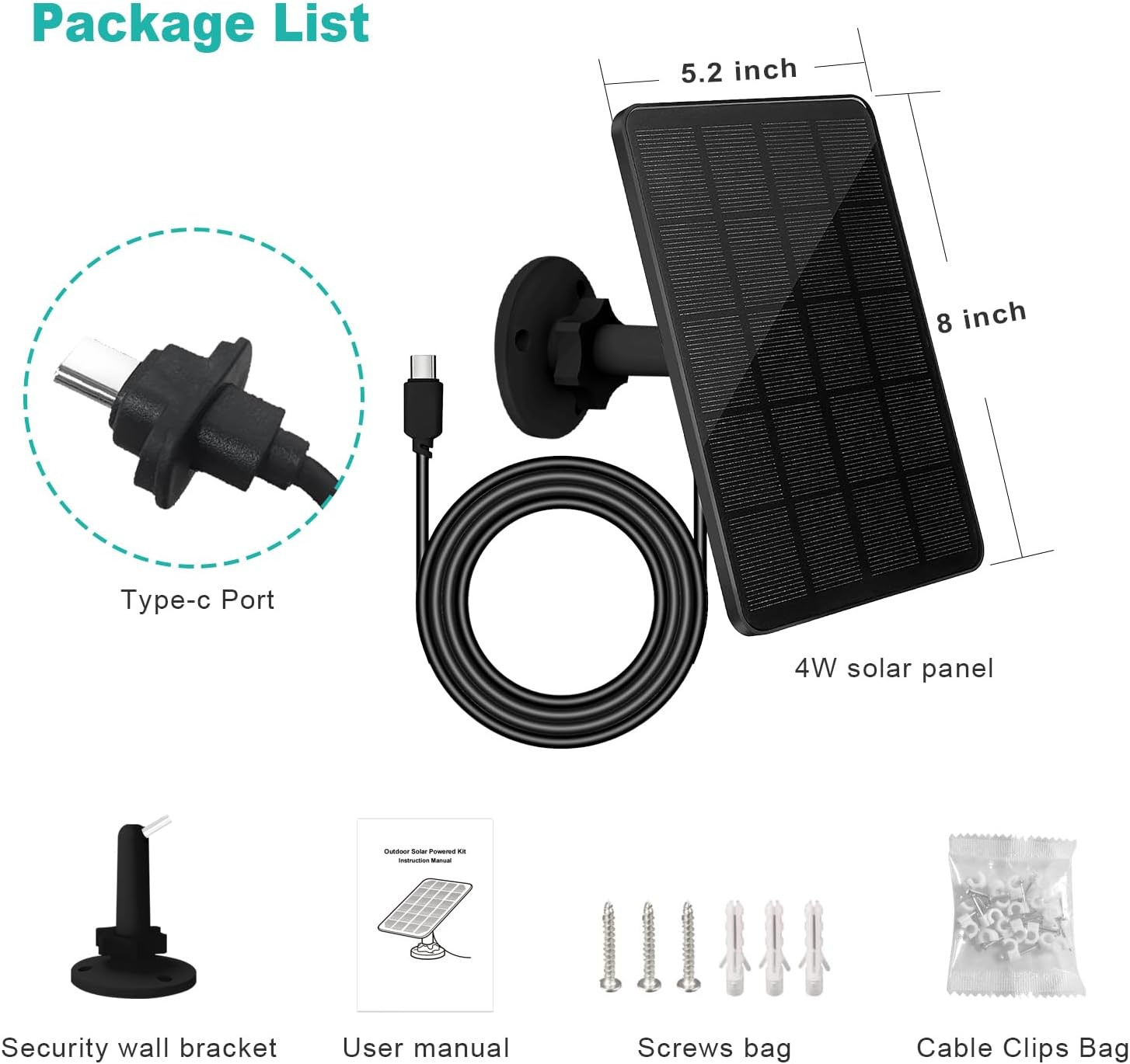 Solar Panel for Blink Camera, Solar Panel 4W Compatible with Blink Outdoor 4 (4T