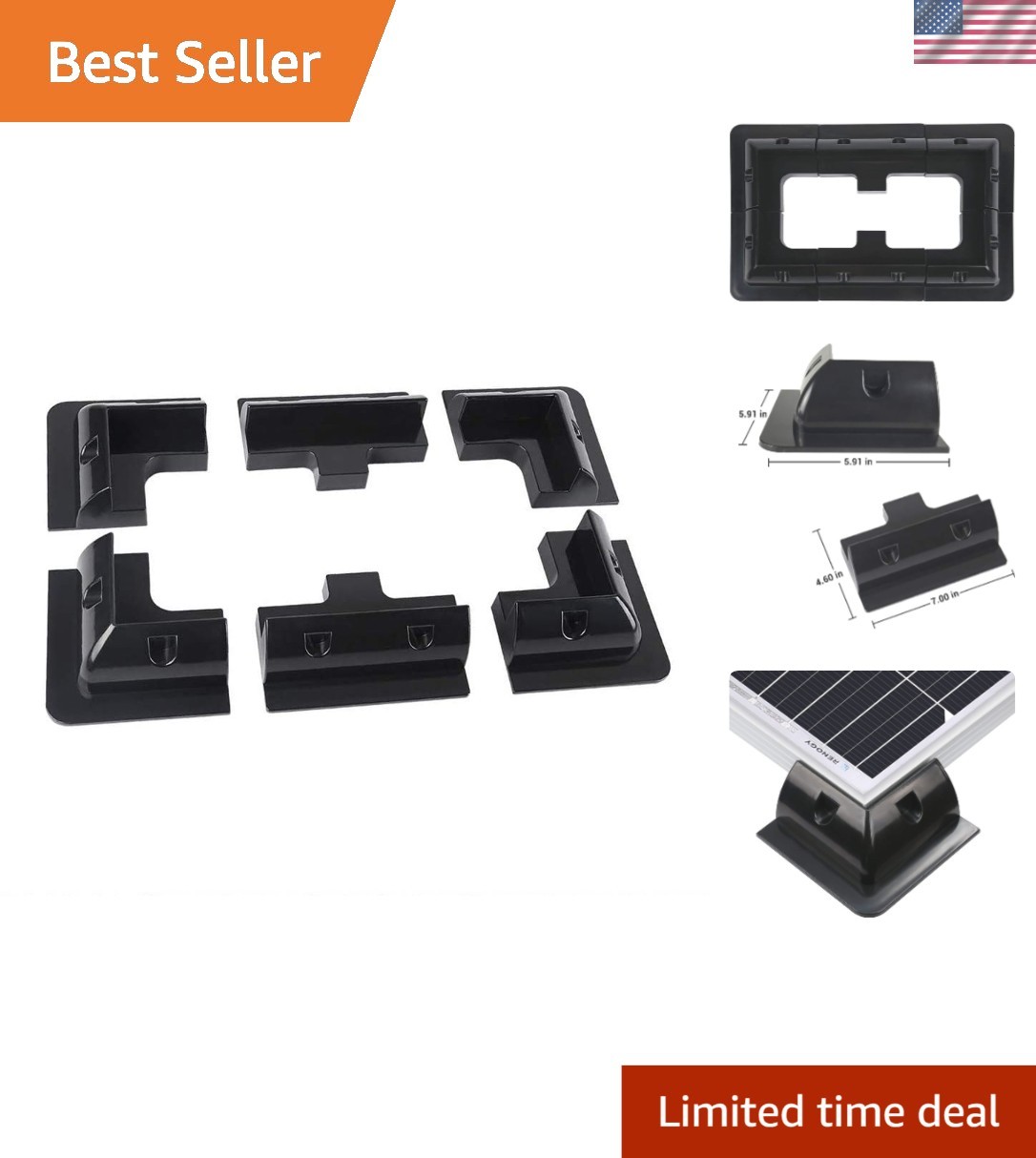 Lightweight Drill-Free Corner Bracket for Solar Panels – 1 Set for RVs & Boats