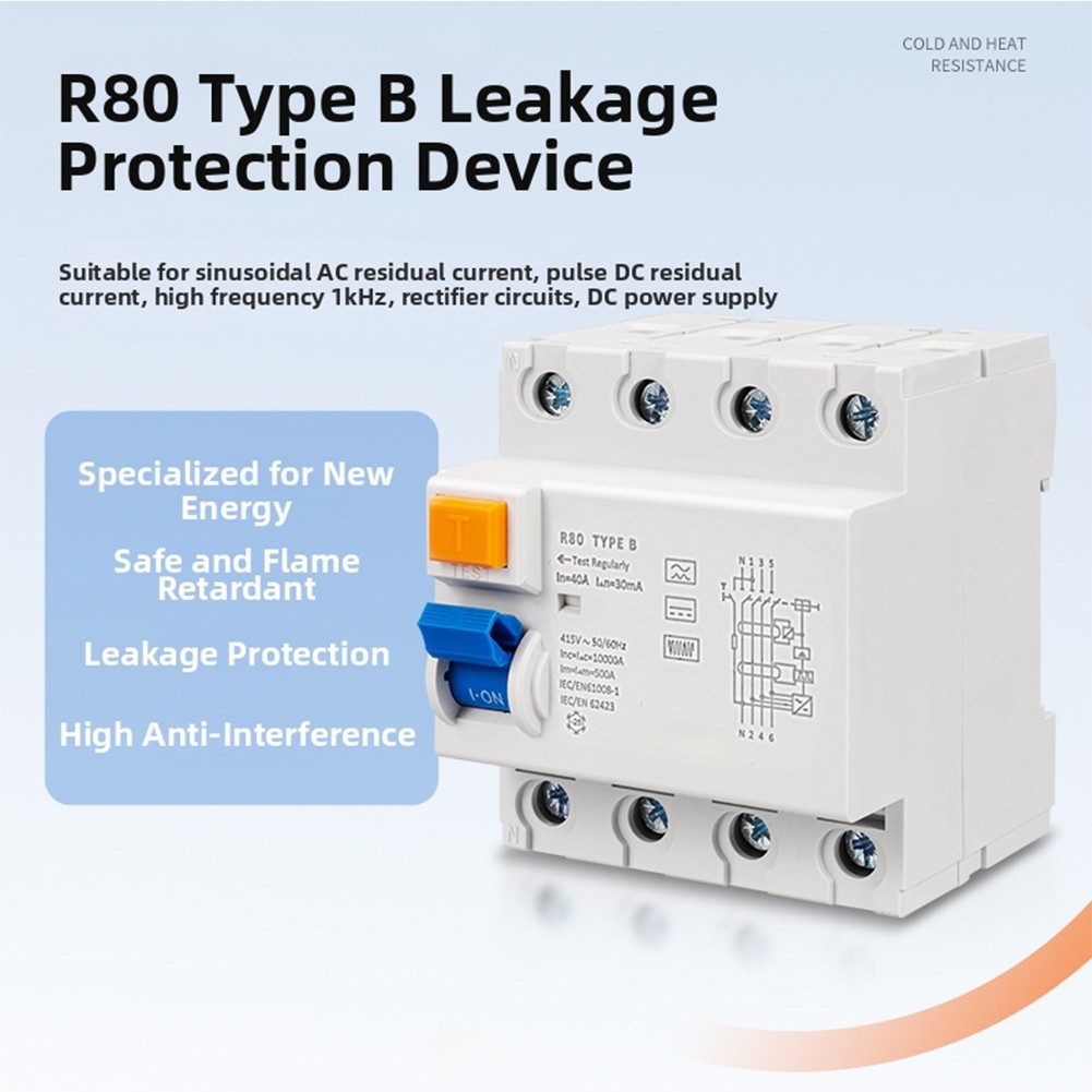 100A Type B DC Leakage Breaker R80 4P 30mA for New Energy Charging Applications