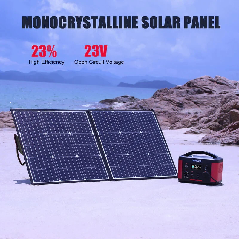 Gooloo Solar 100, 18V 100W Portable Solar Panel for Camping, Road Trip Foldable