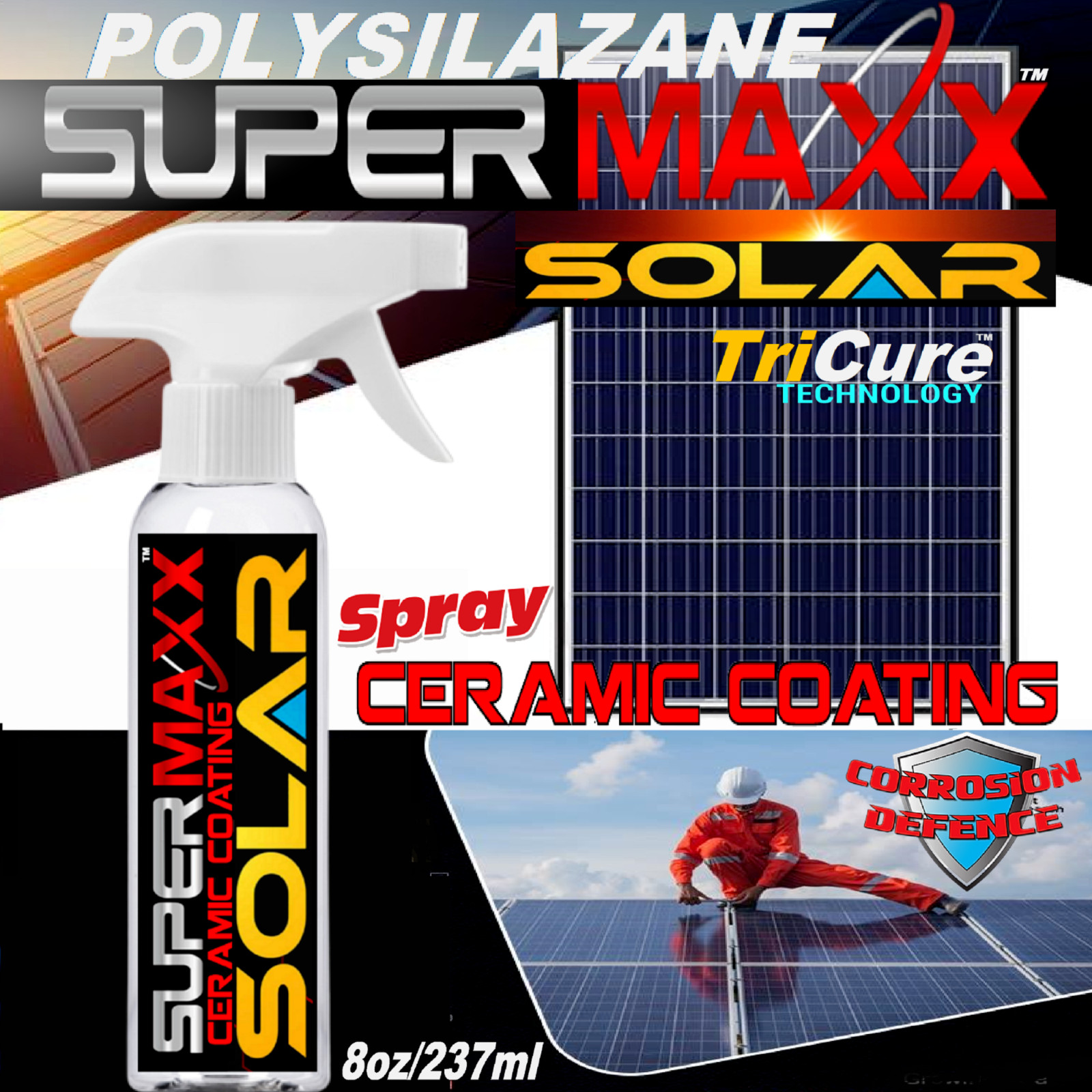 SOLAR PANEL KIT 2 YEAR ADVANCED TRICURE CERAMIC CLEAR COAT SPRAY PROTECTION