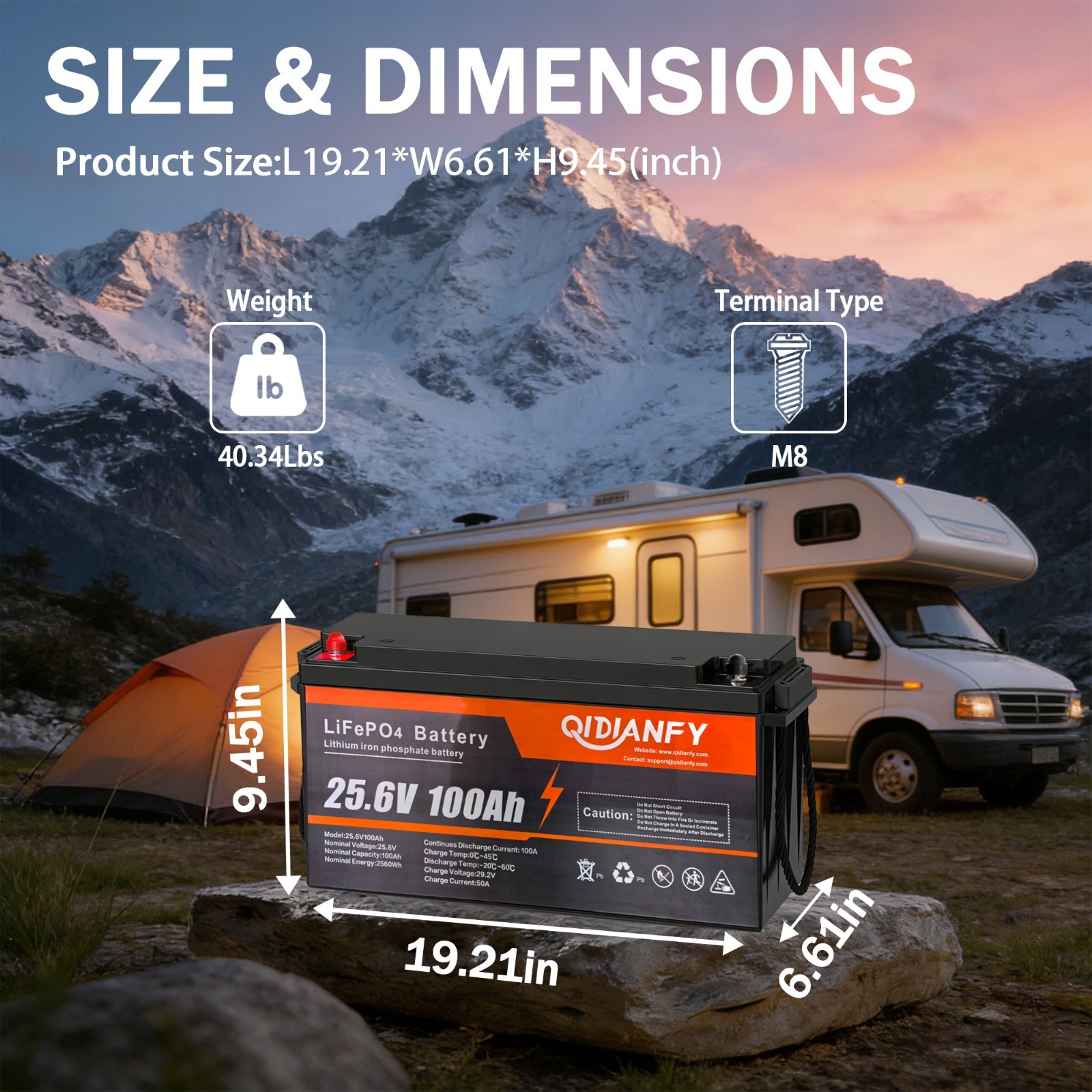 24V 100Ah LiFePO4 Lithium Battery 2560wh 100A BMS Deep Cycles For RV Off-Grid