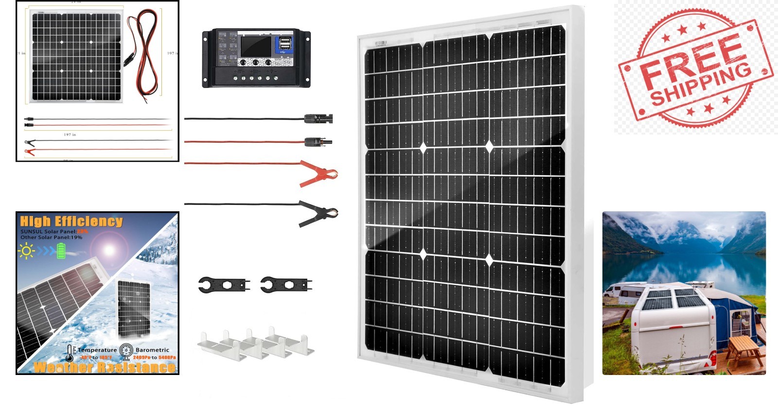 Weatherproof 50W Solar Panel with 30A Controller for Home and Outdoor Adventures