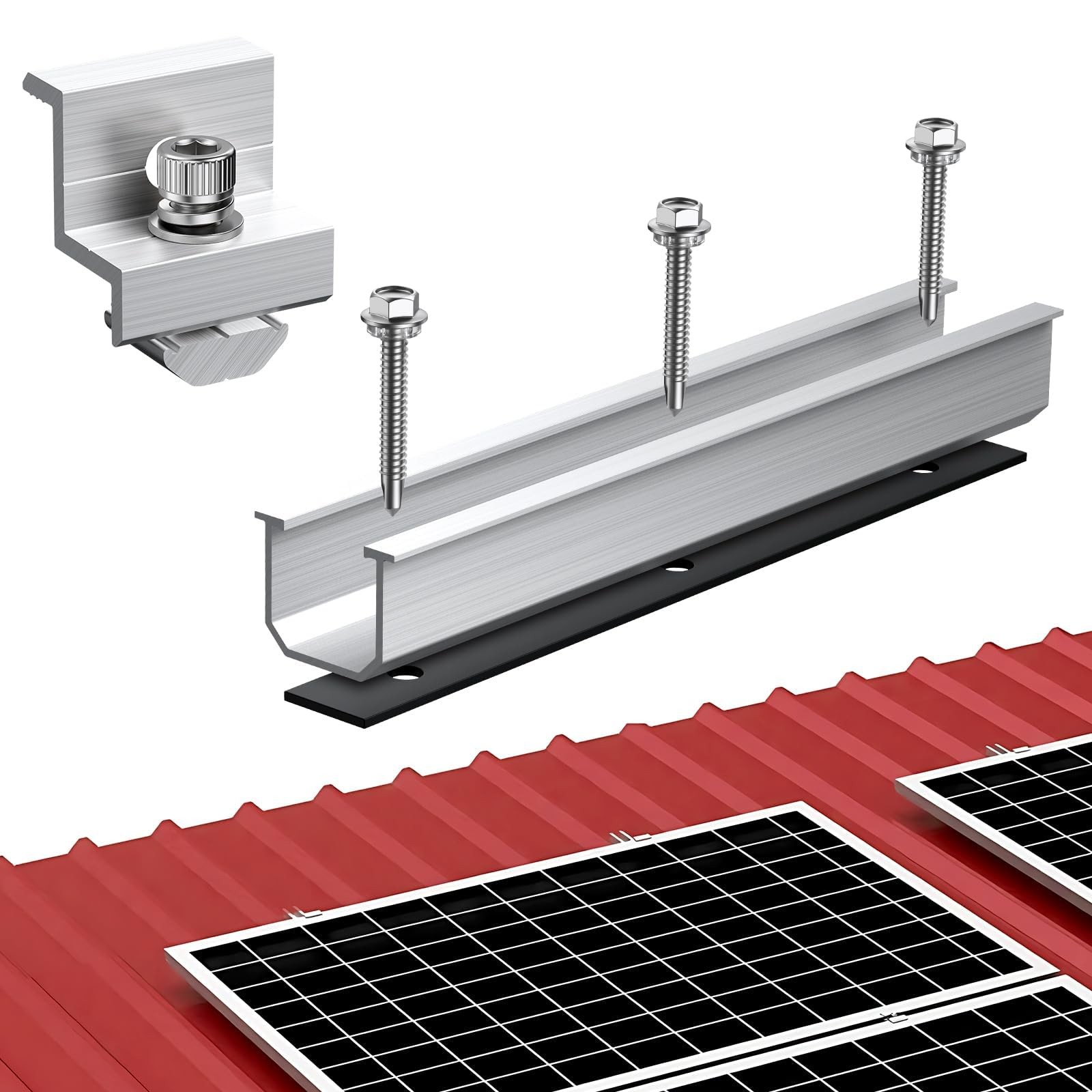 Anbte Solar Panel Bracket Kit, 6 Pcs 7.87 in Aluminium Solar Panel Mounting Rail