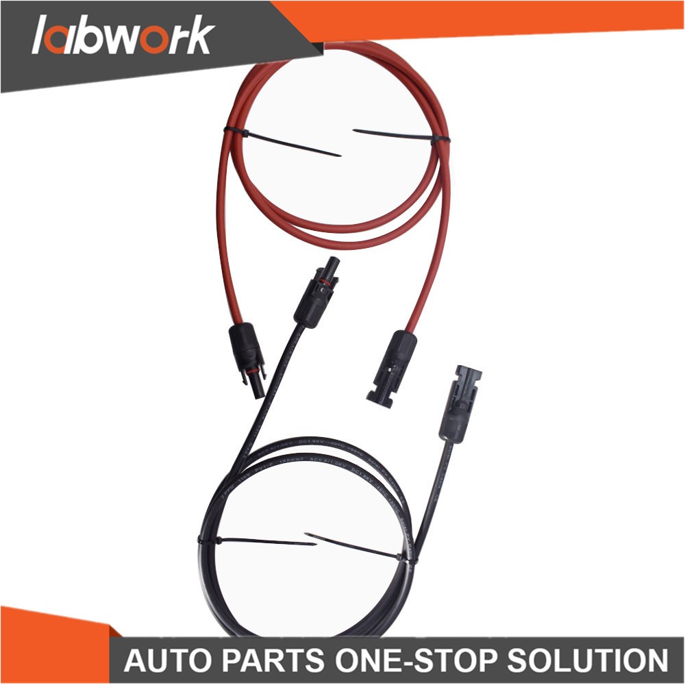 Labwork Solar Panel Extension Cable Wire Connector 12AWG 10ft Black + Red 1Pair