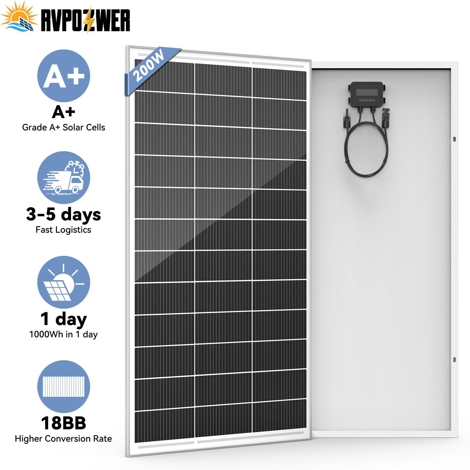 18BB 200W 400W 1000W 12V Solar Panel Mono Battery Charge RV PV Home Off-Grid US