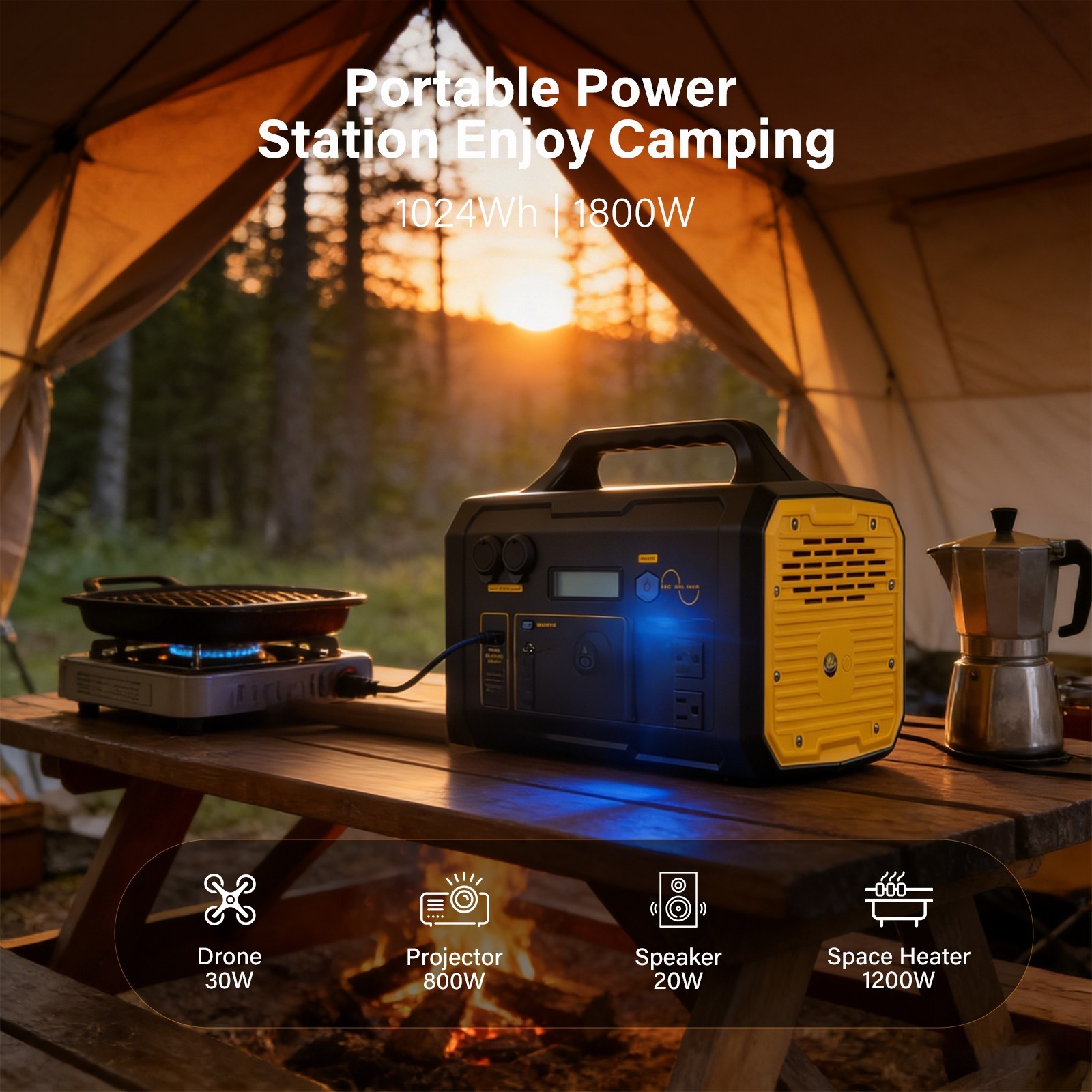 1800W 1024Wh Portable Power Station Solar Charging 2H Fast Charge