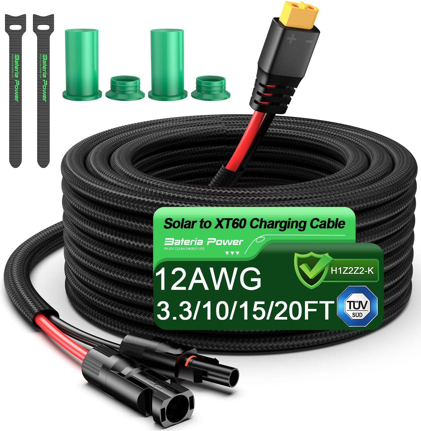 Bateria Power Solar to XT60 Extension Cable, 12WG 10FT Flame Retardant Protectiv