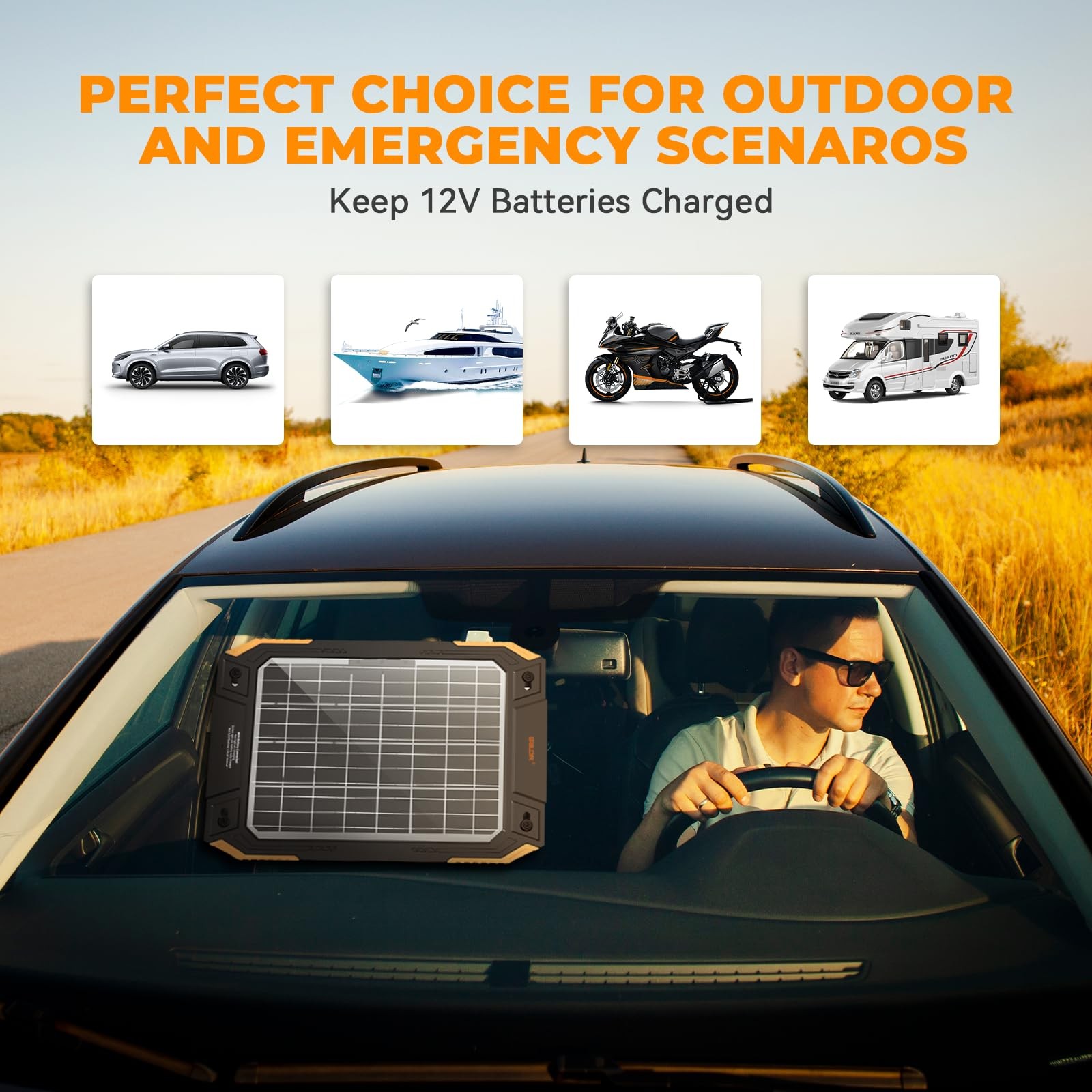 13W Solar Battery Charger Maintainer 12V Waterproof Panel for Car Boat RV