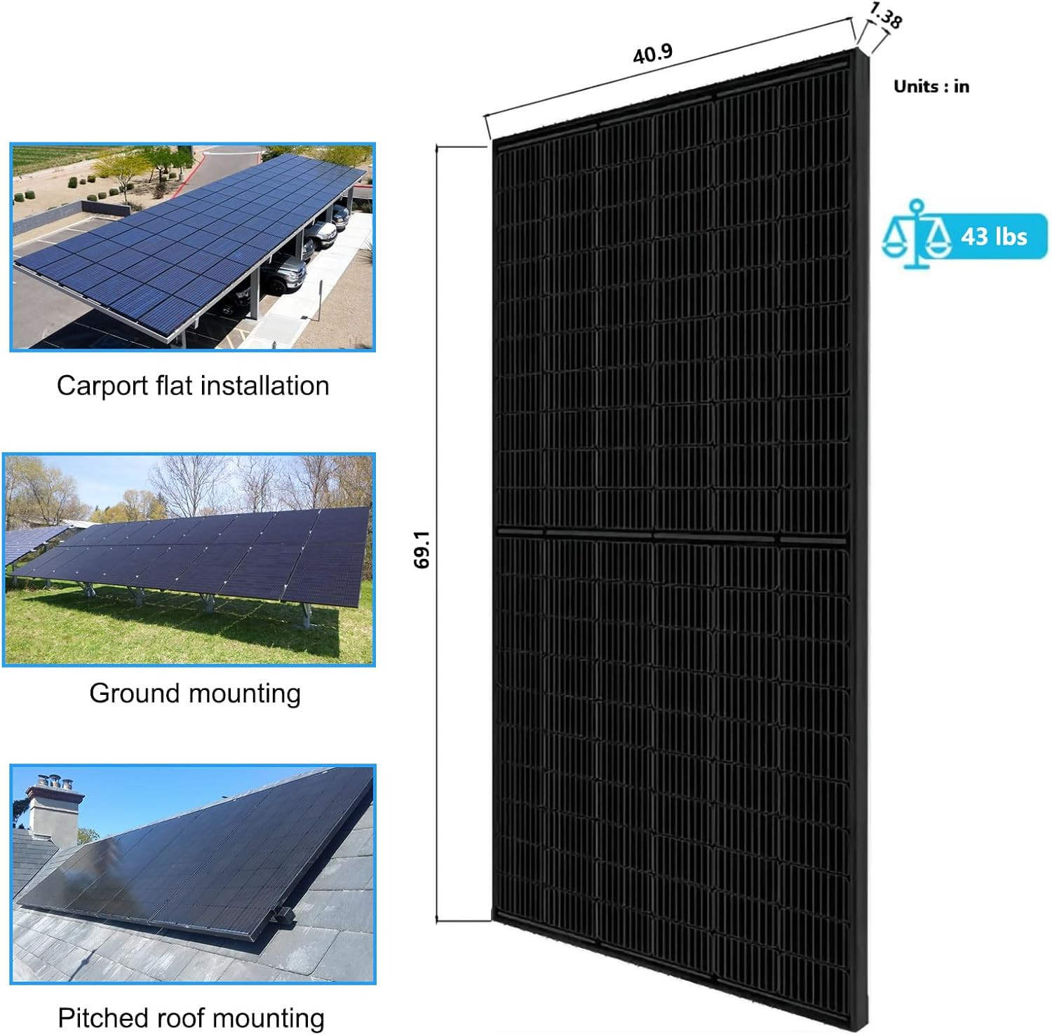 2PCS Solar Panels 360 355 Watt 24 Volt, Total 720W High-Efficiency Half Cell Mon
